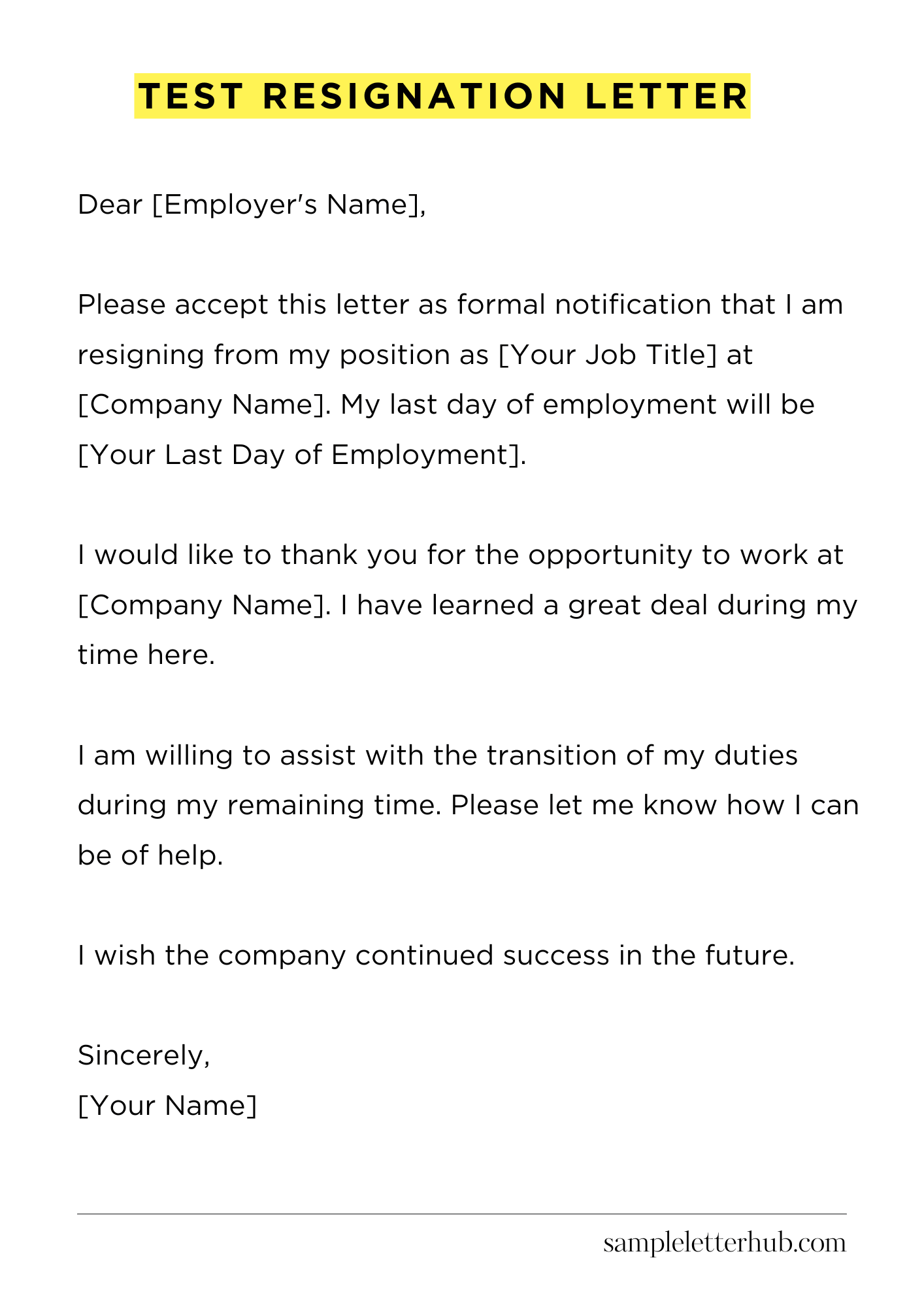 Test Resignation Letter