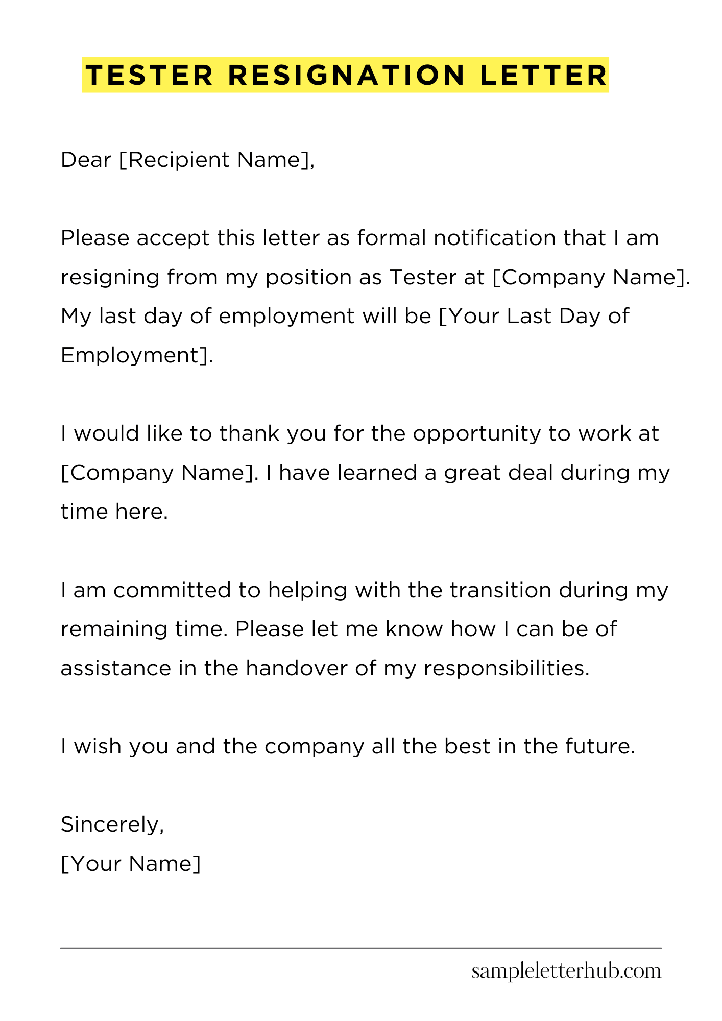 Tester Resignation Letter