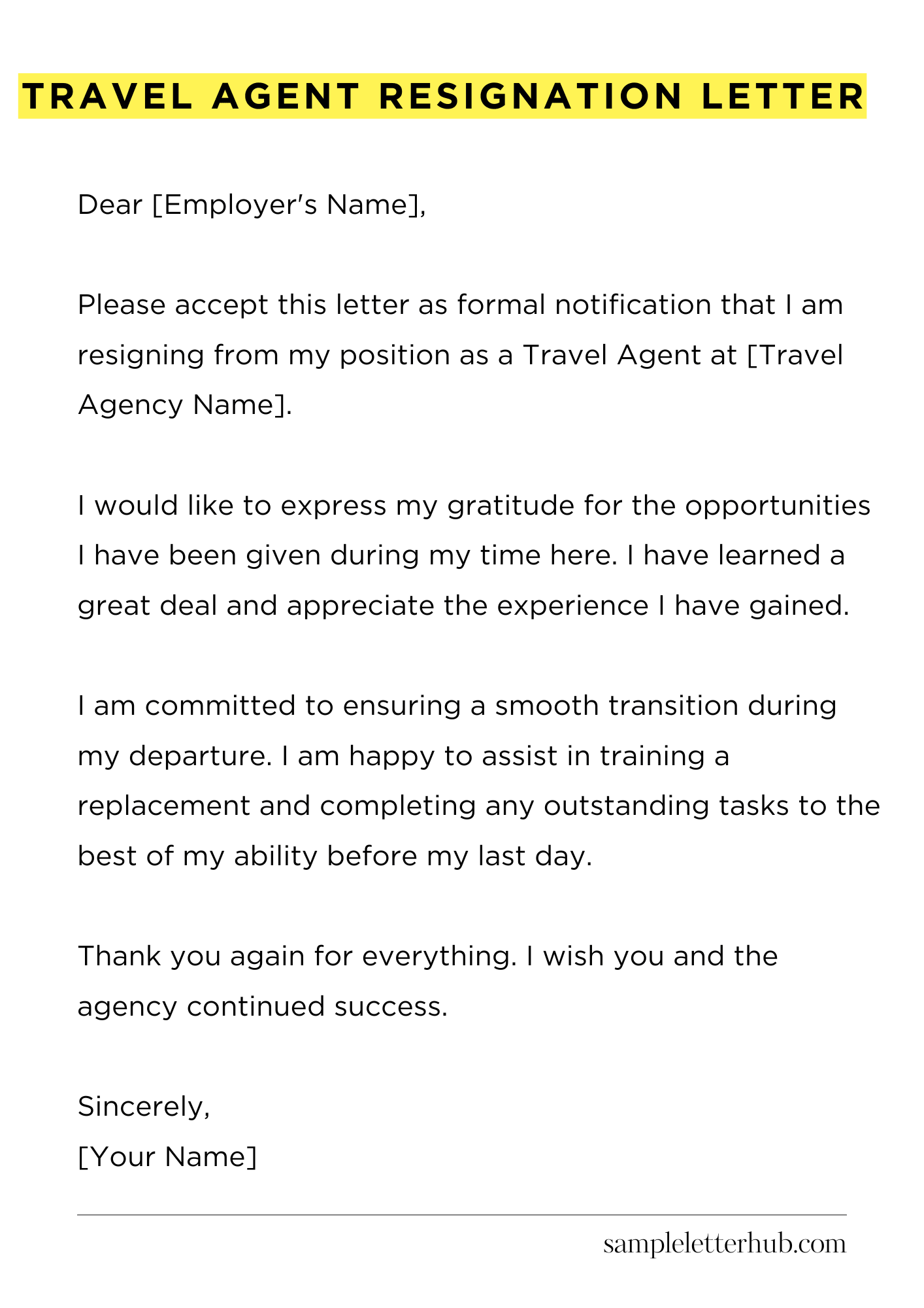Travel Agent Resignation Letter