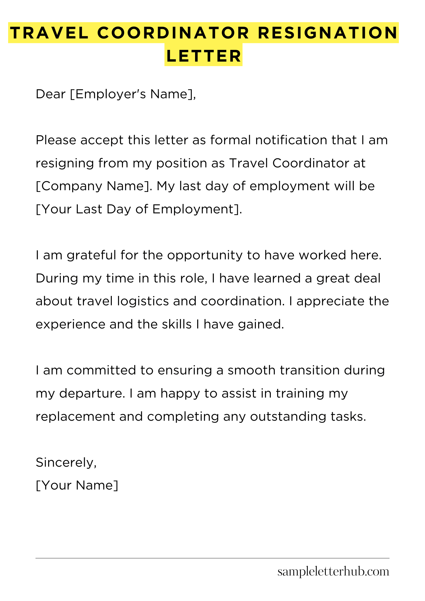 Travel Coordinator Resignation Letter