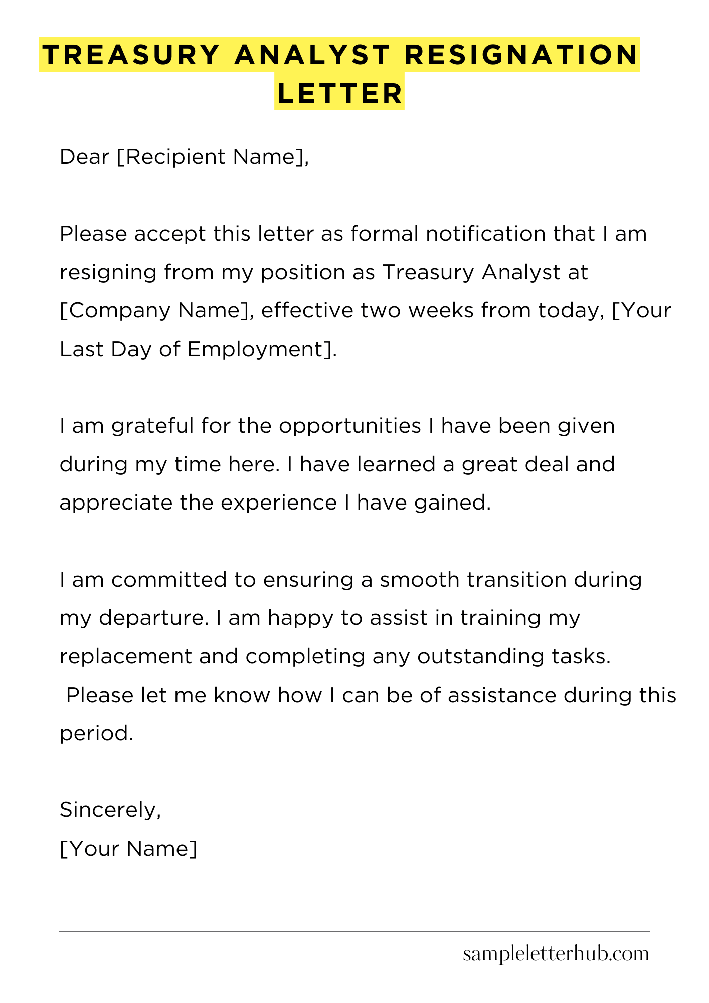 Treasury Analyst Resignation Letter