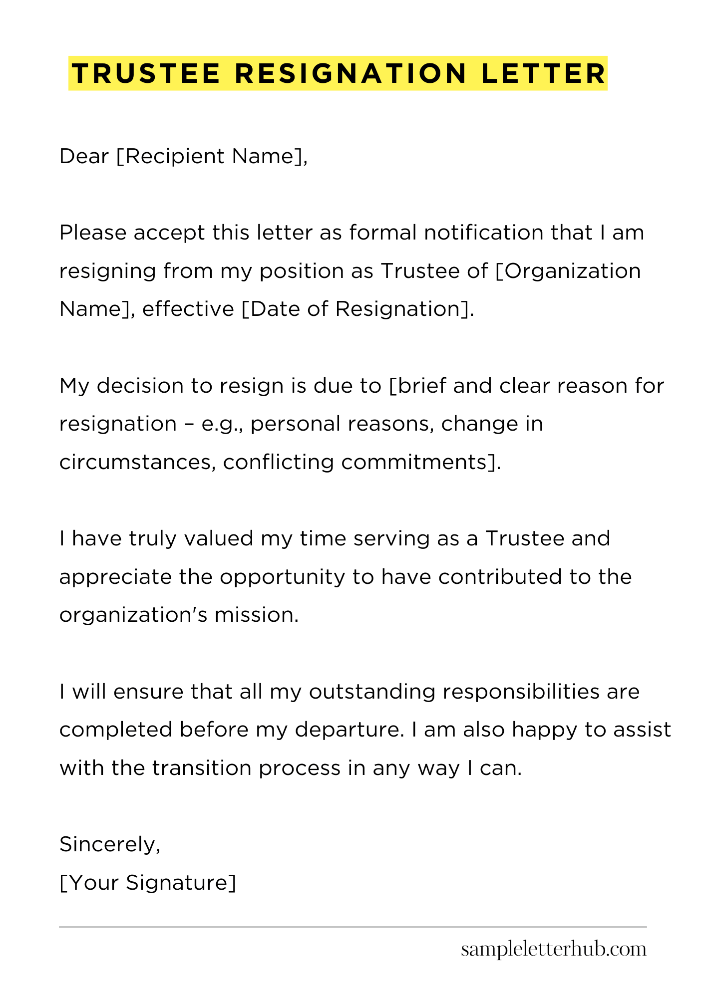 Trustee Resignation Letter