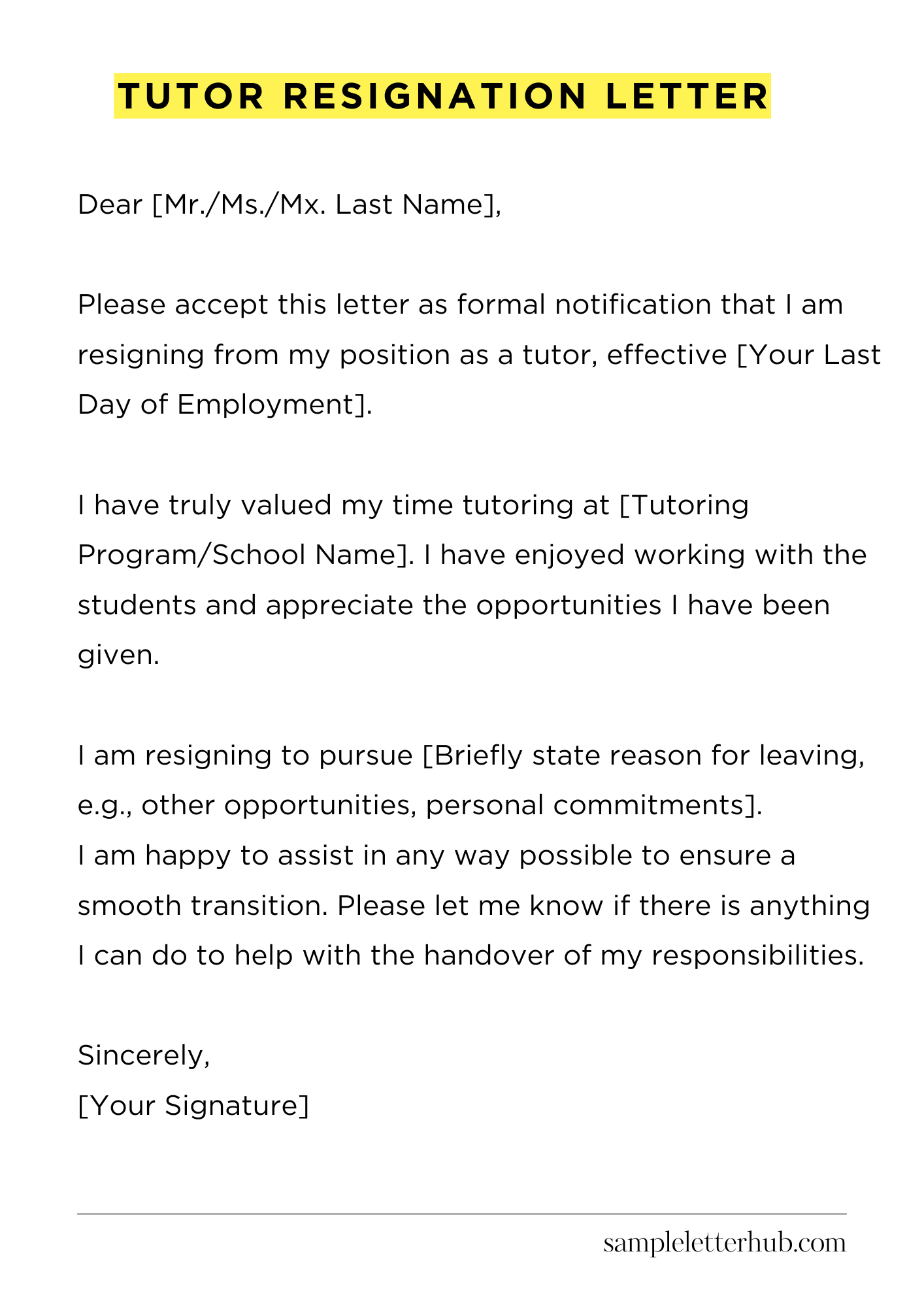 Tutor Resignation Letter
