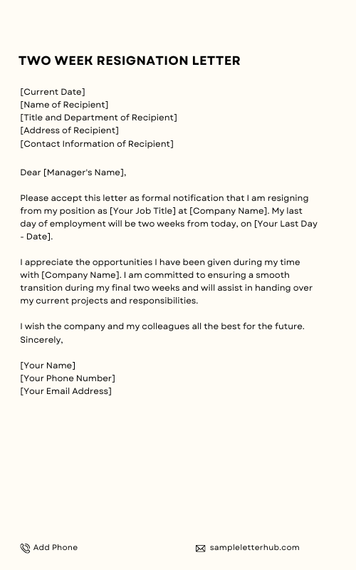 Two Week Resignation Letter