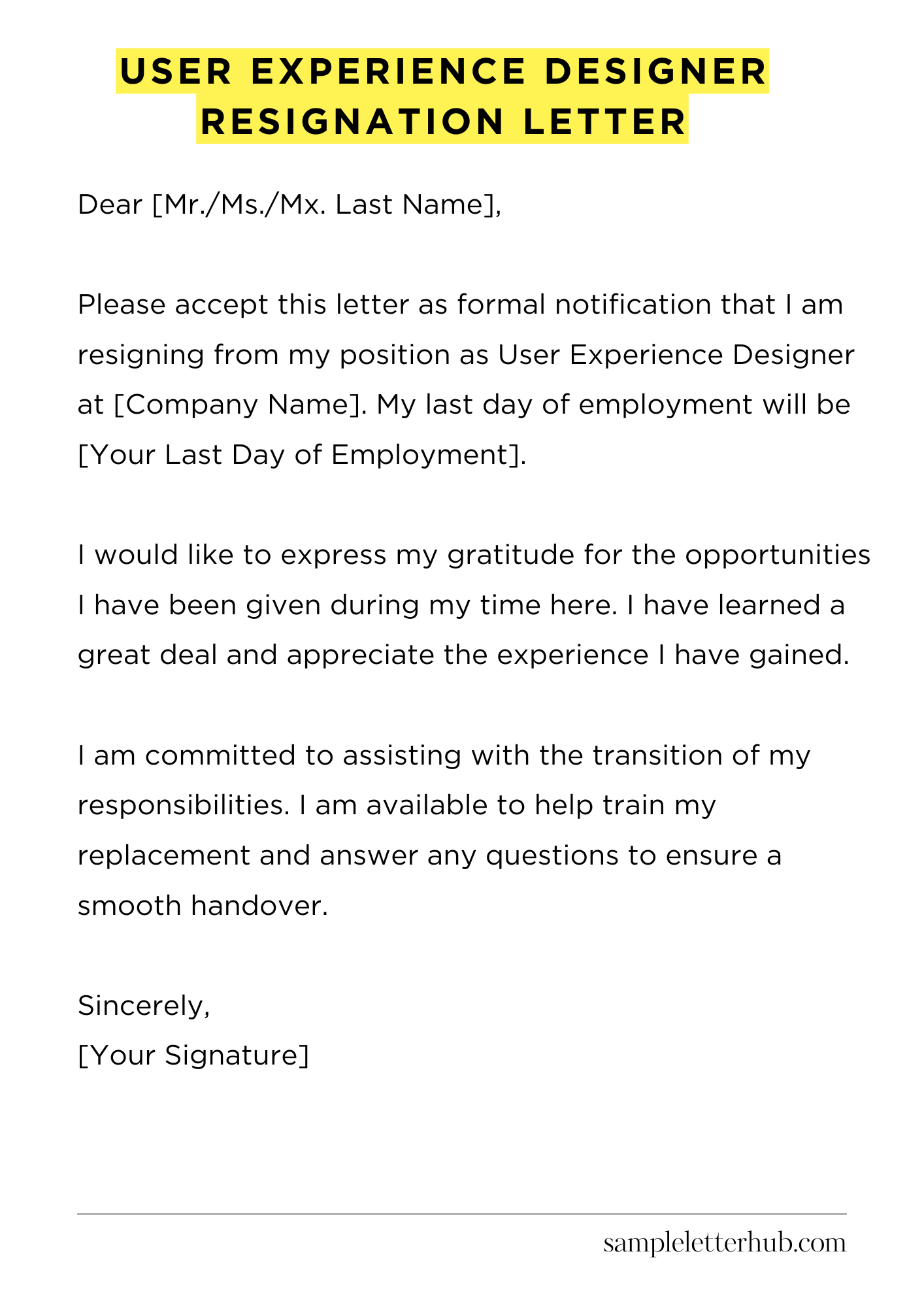 User Experience Designer Resignation Letter