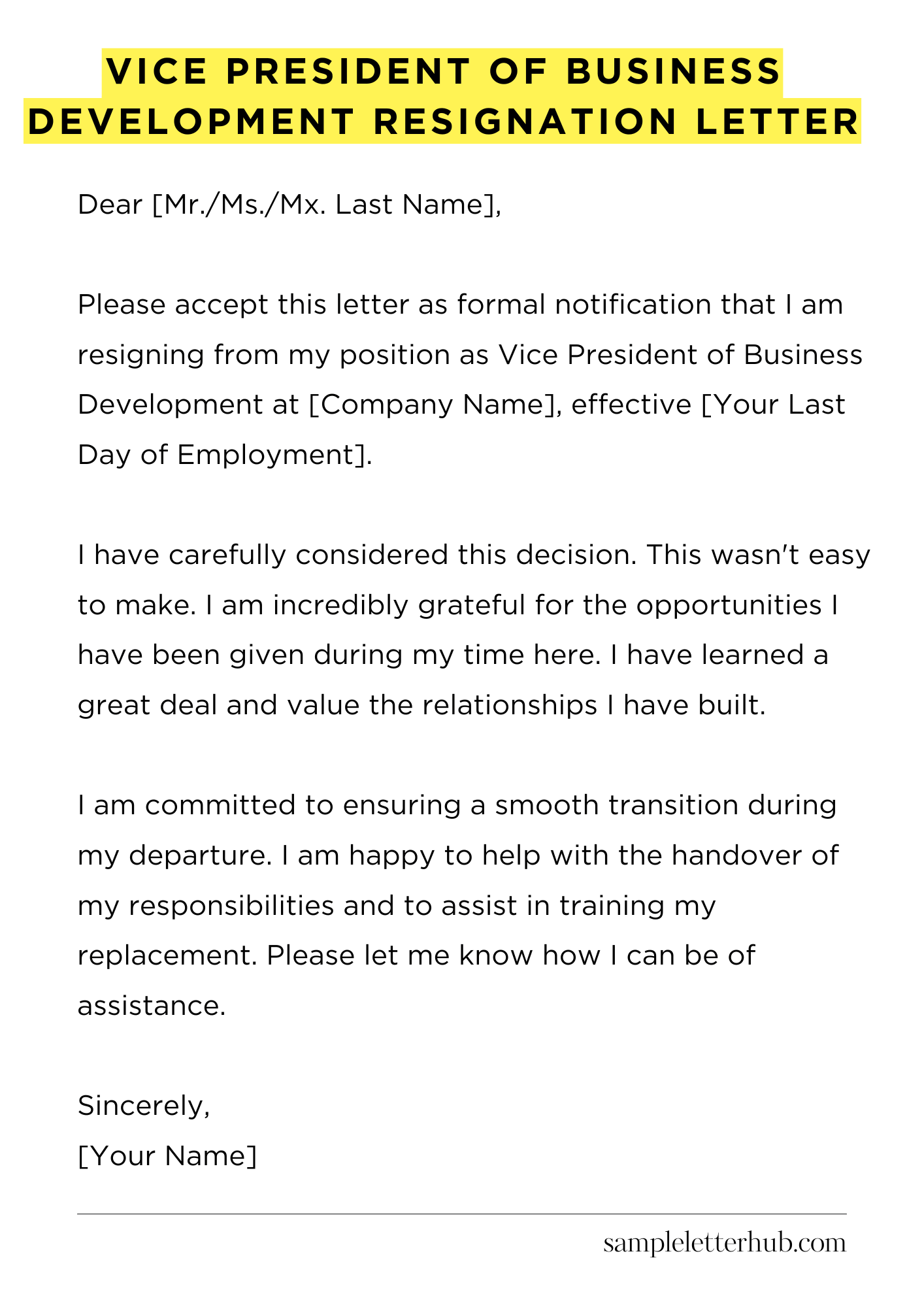Vice President Of Business Development Resignation Letter