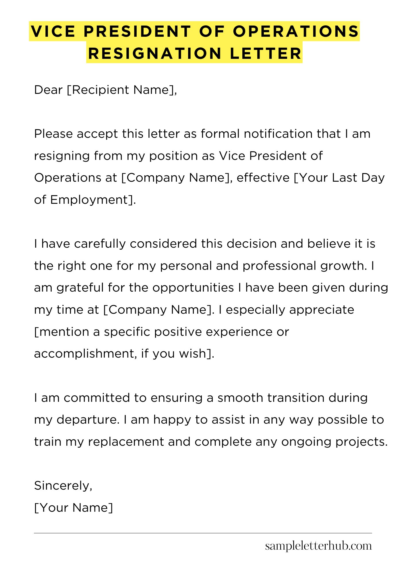 Vice President Of Operations Resignation Letter
