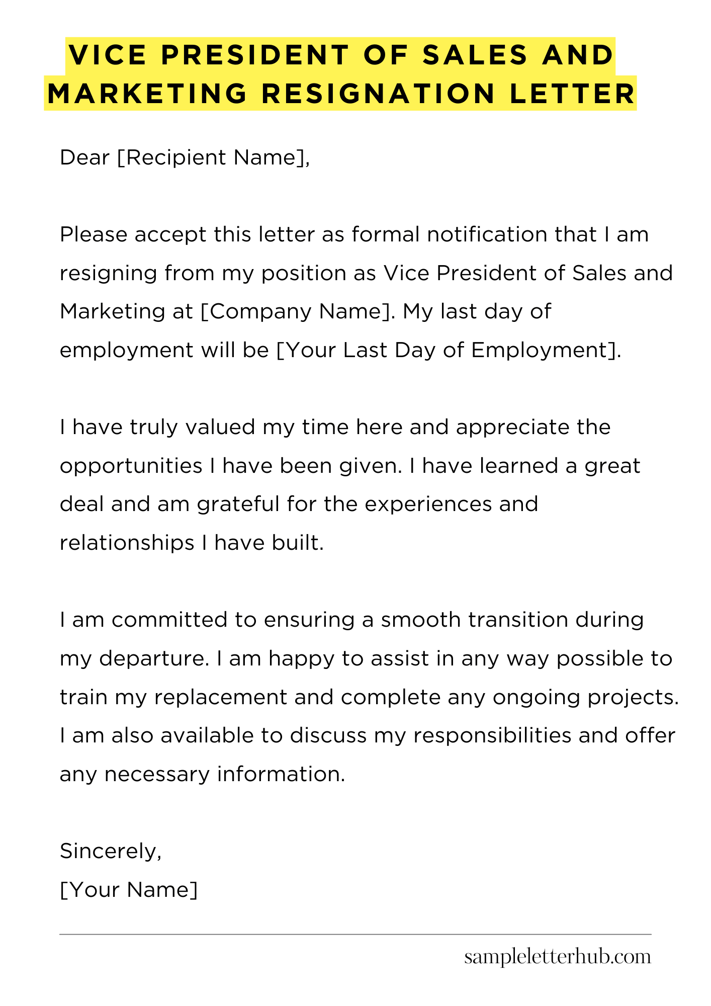 Vice President Of Sales And Marketing Resignation Letter