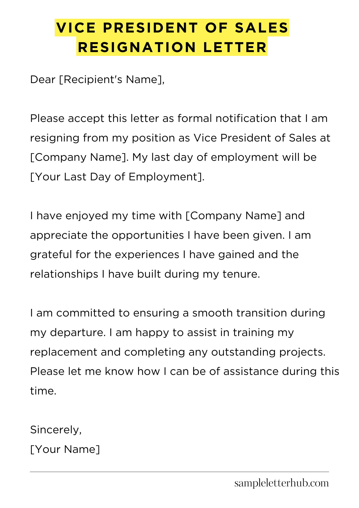 Vice President Of Sales Resignation Letter