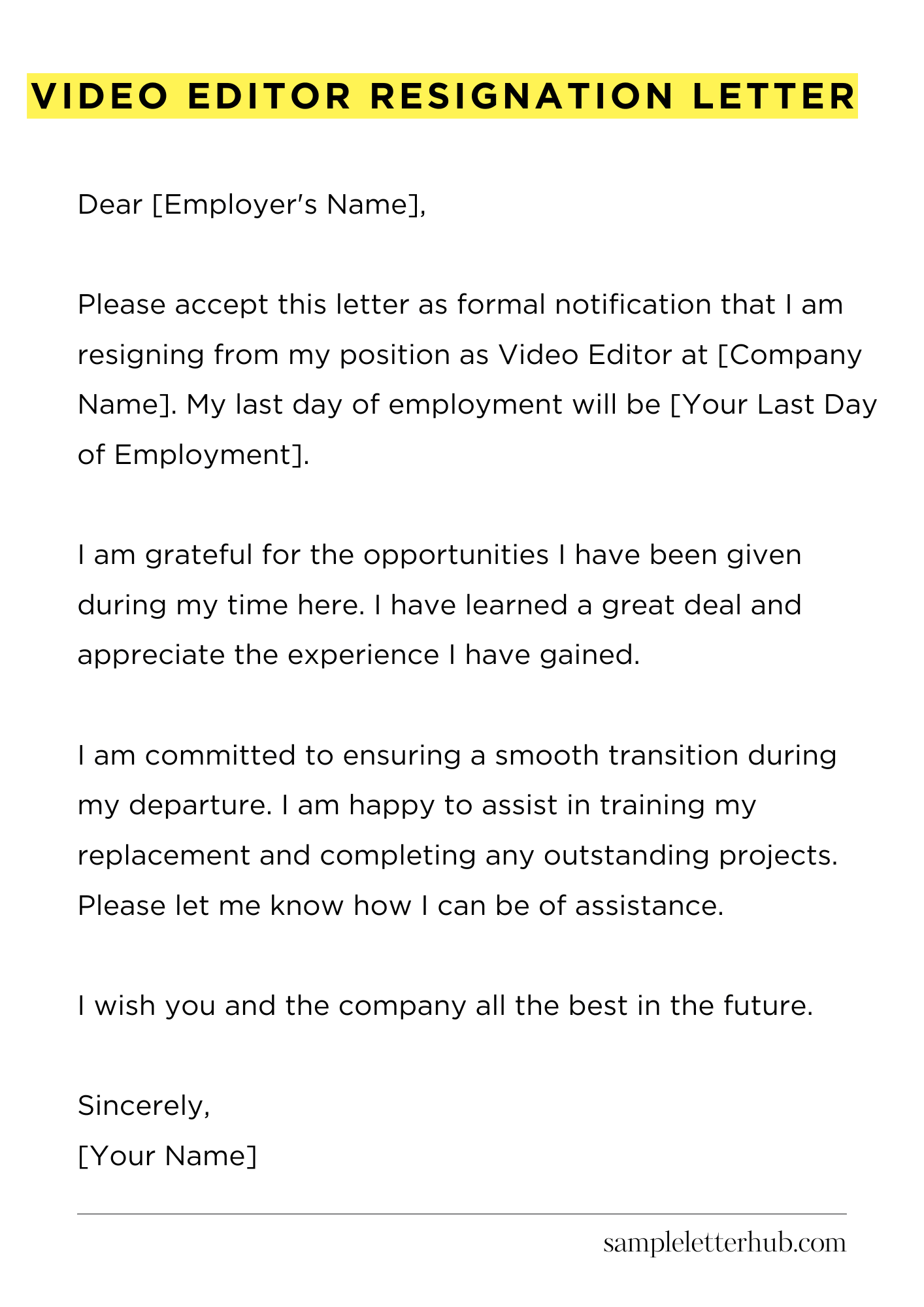 Video Editor Resignation Letter