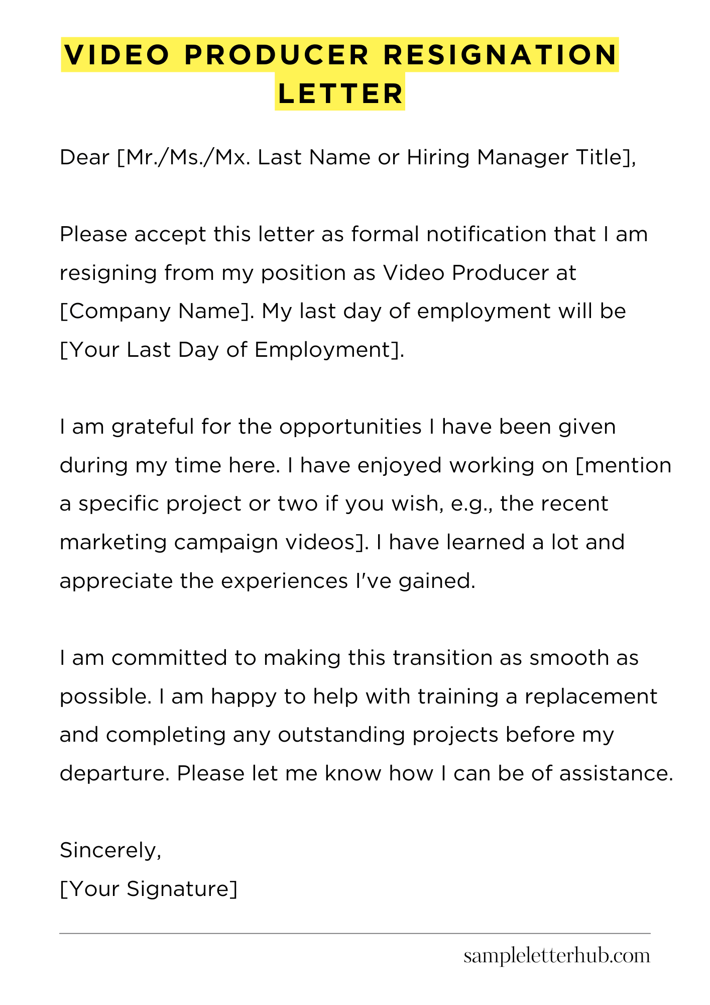Video Producer Resignation Letter