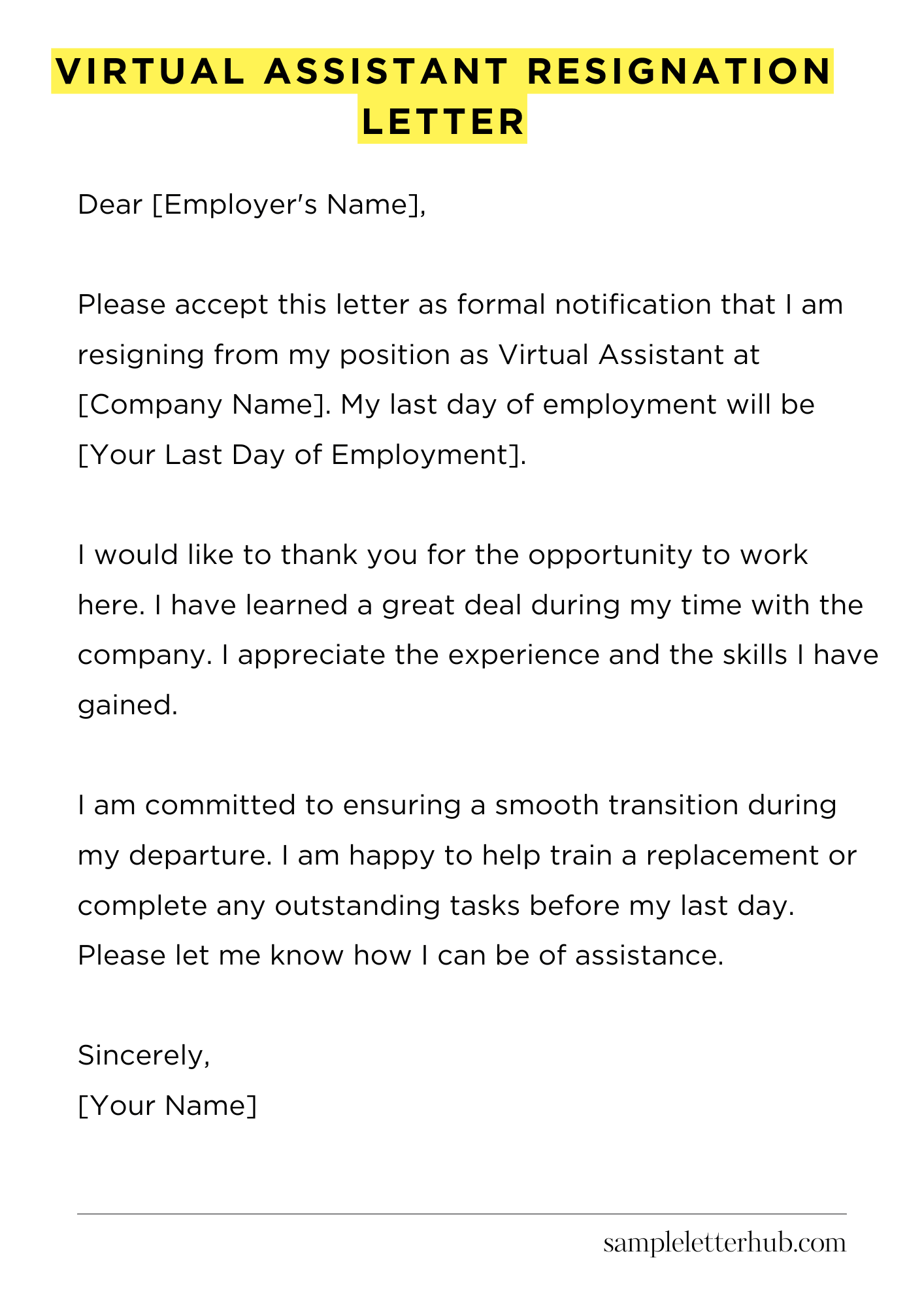 Virtual Assistant Resignation Letter