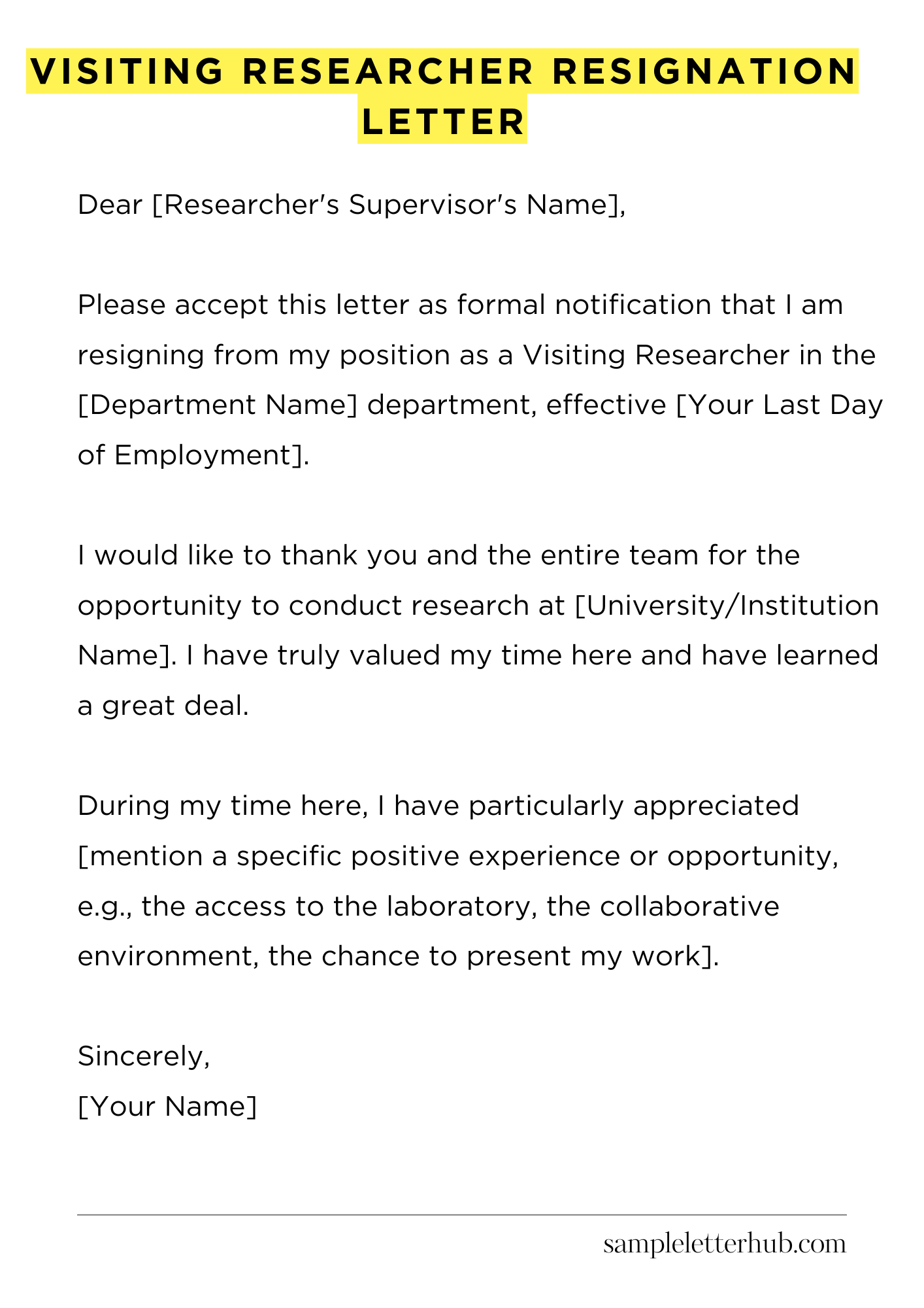 Visiting Researcher Resignation Letter