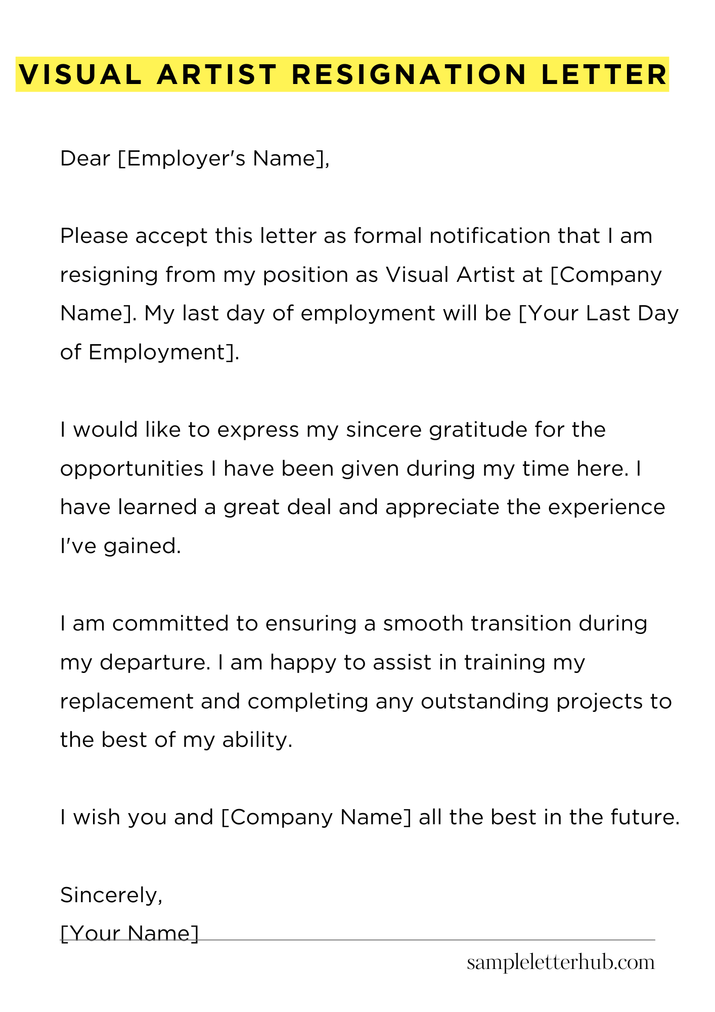 Visual Artist Resignation Letter