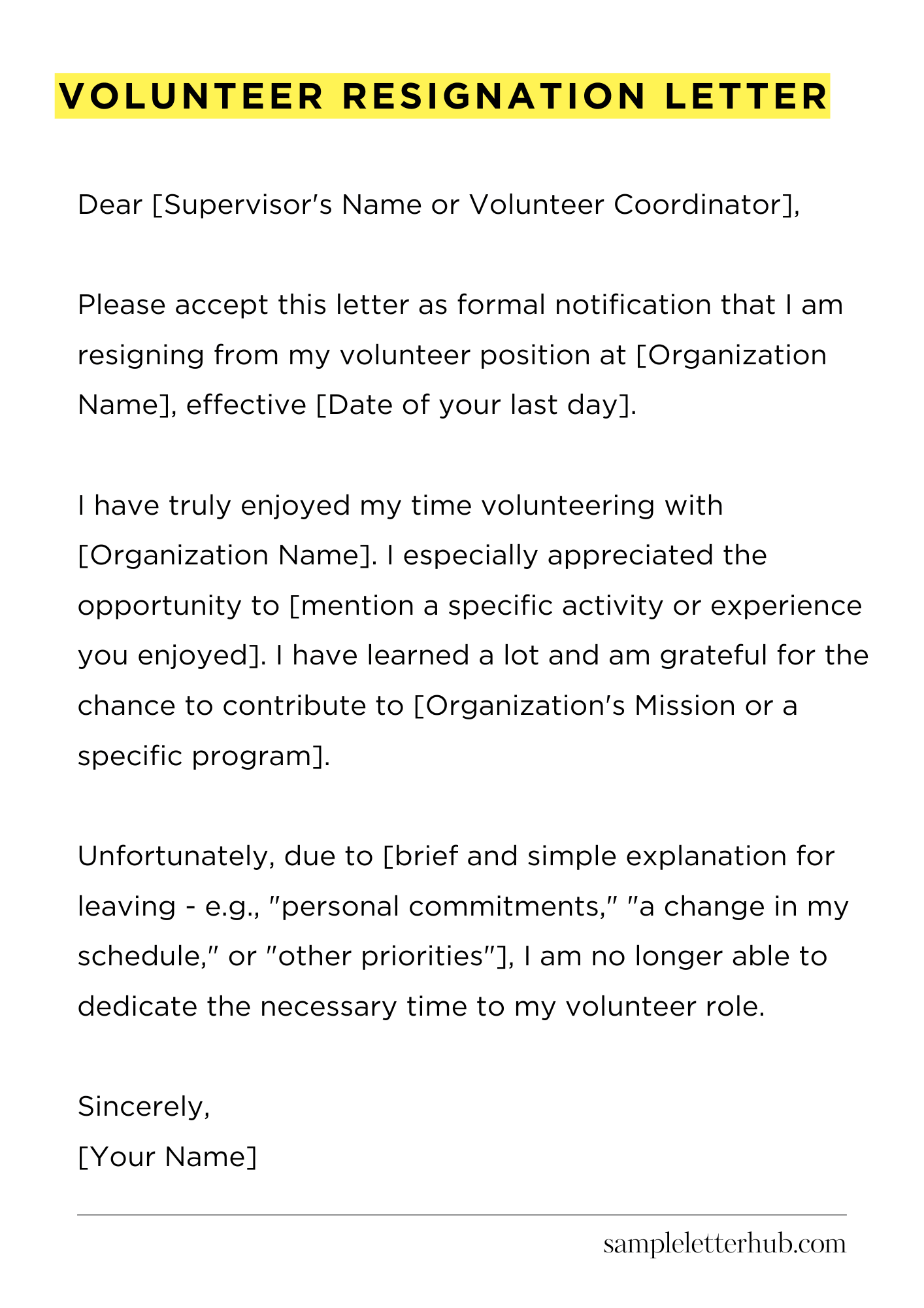 Volunteer Resignation Letter