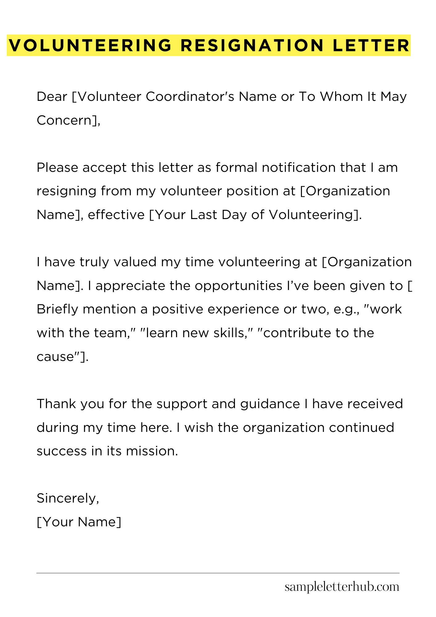 Volunteering Resignation Letter