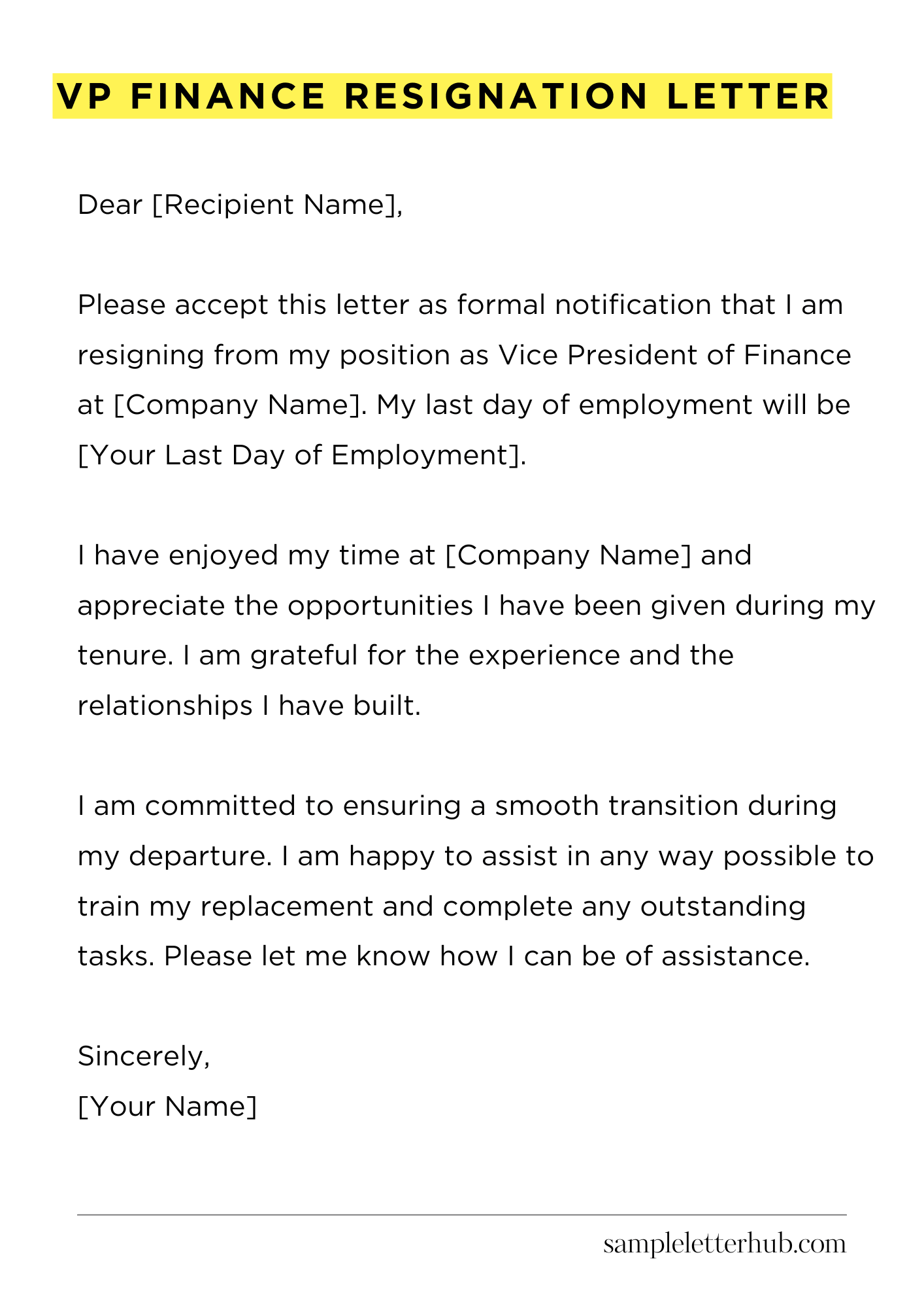 Vp Finance Resignation Letter