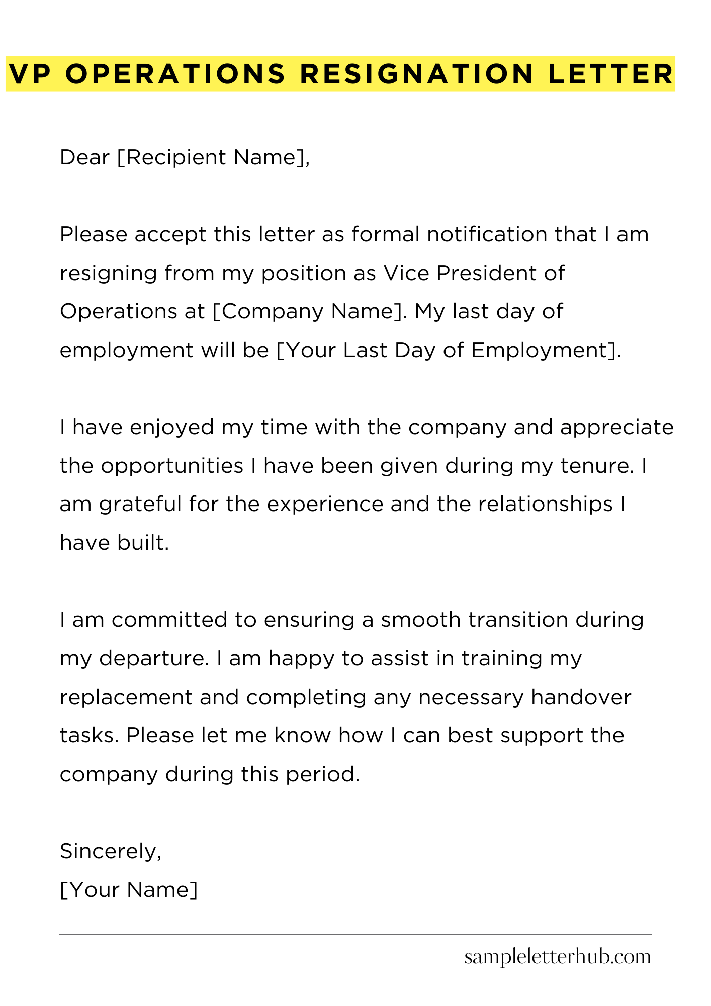 Vp Operations Resignation Letter