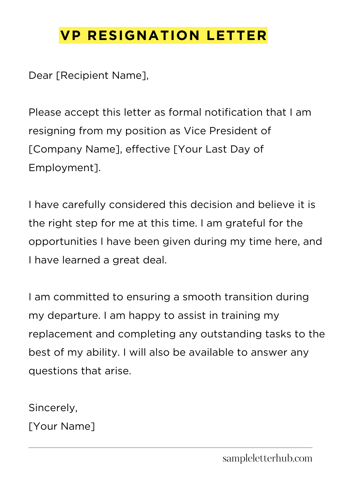 Vp Resignation Letter