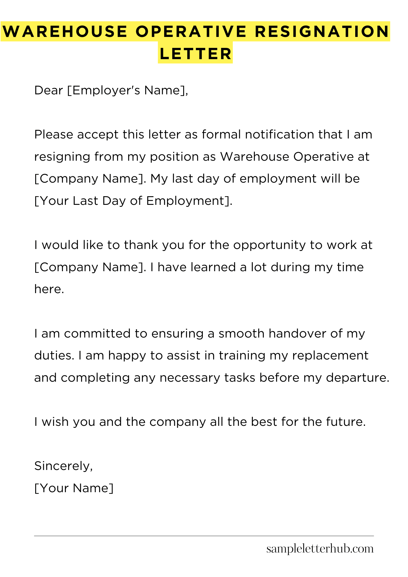 Warehouse Operative Resignation Letter