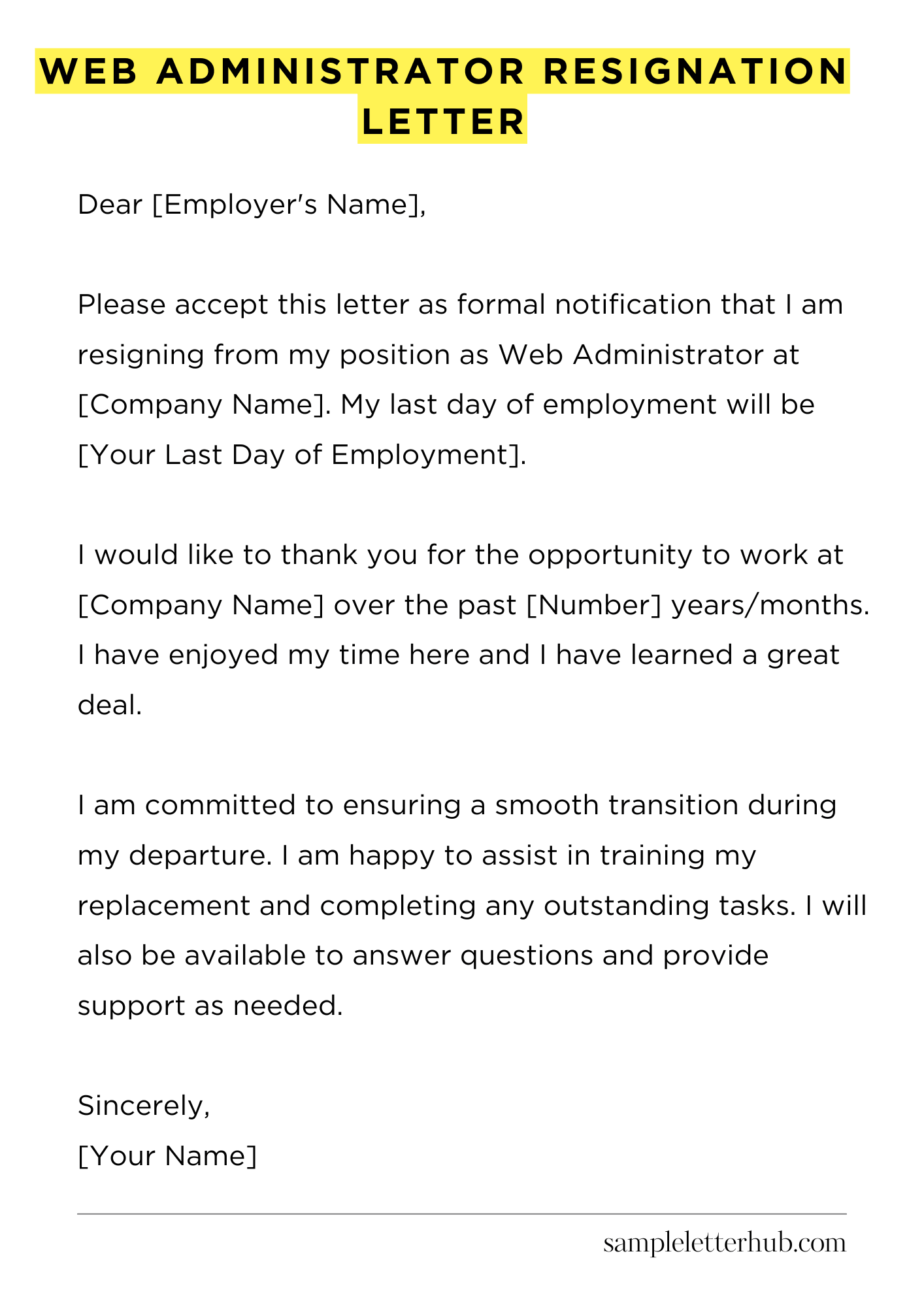 Web Administrator Resignation Letter