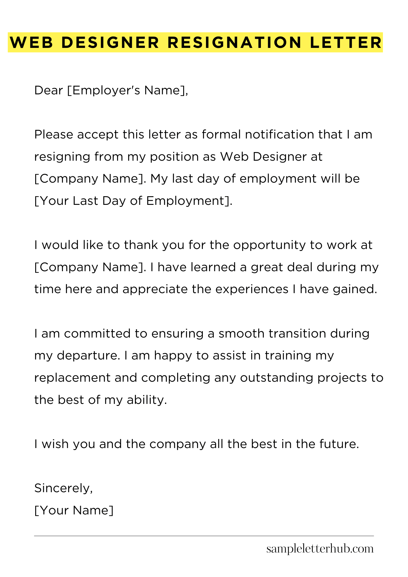 Web Designer Resignation Letter