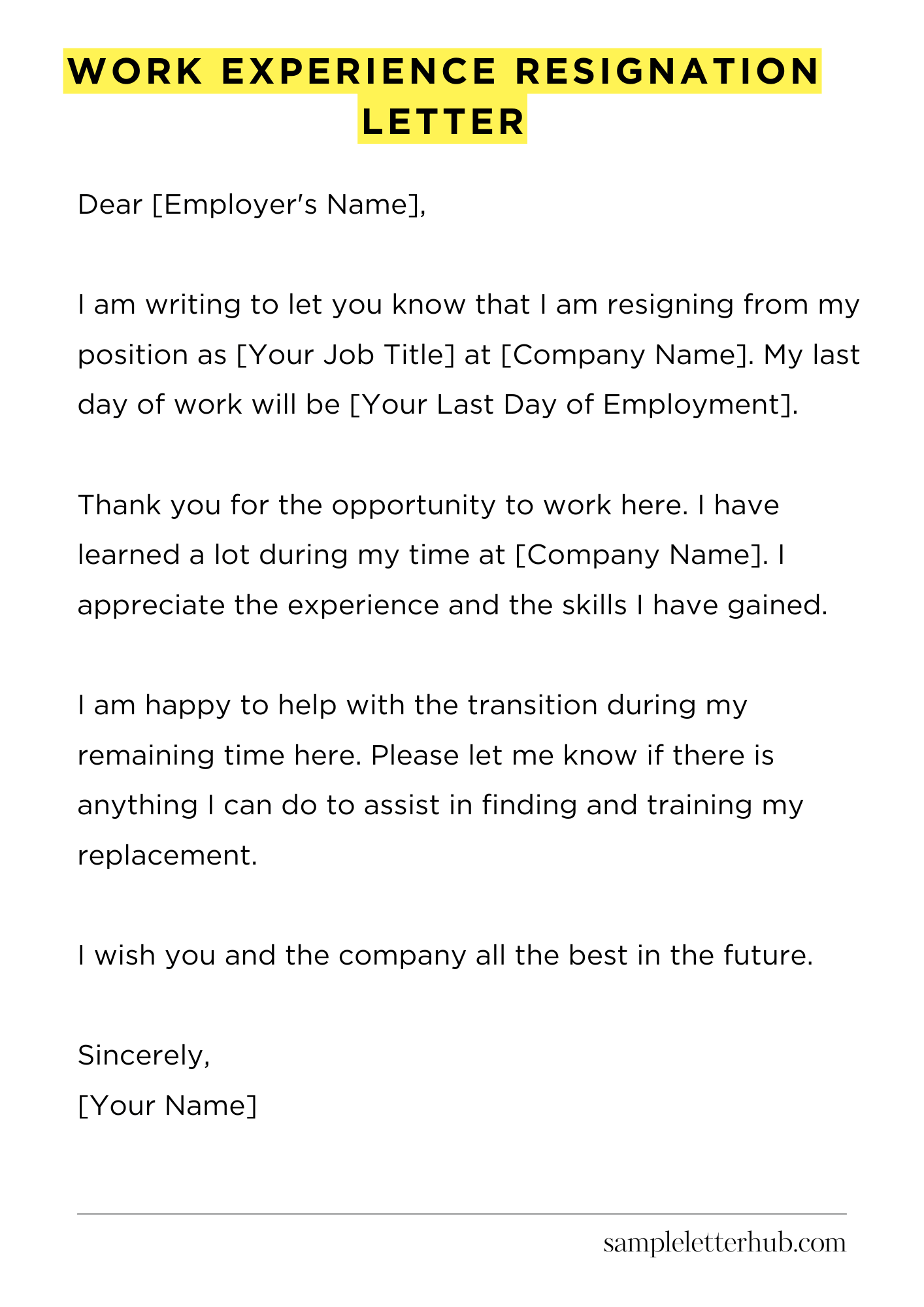 Work Experience Resignation Letter