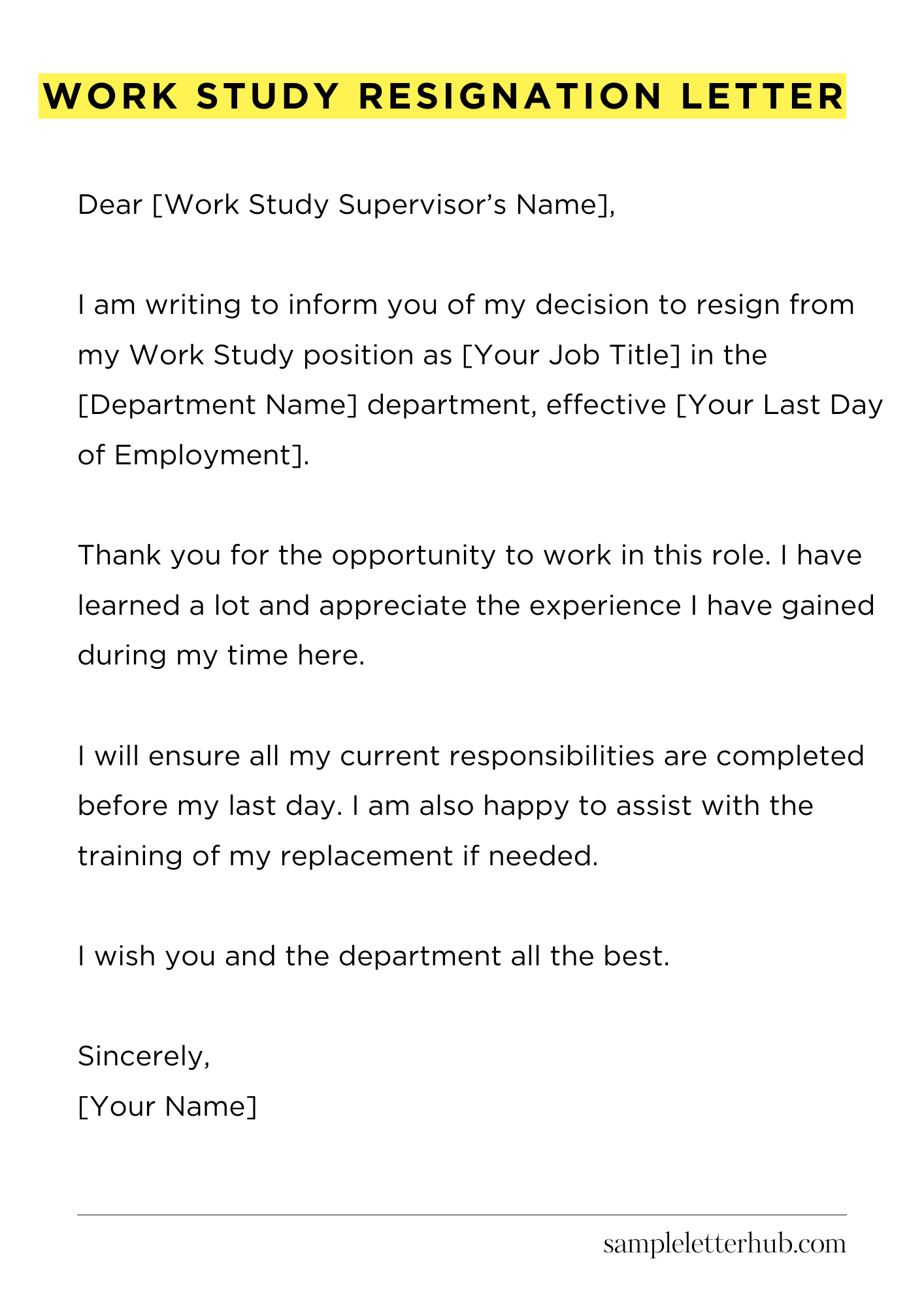 Work Study Resignation Letter