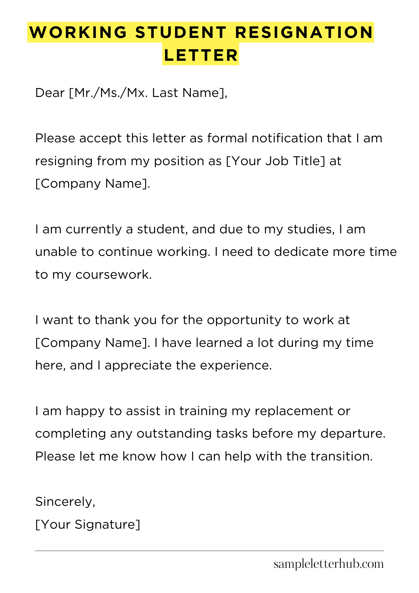 Working Student Resignation Letter