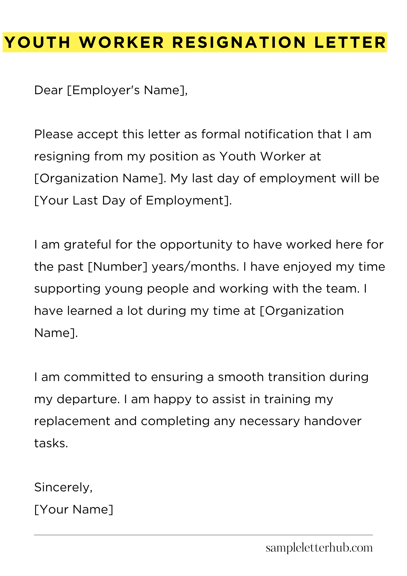 Youth Worker Resignation Letter