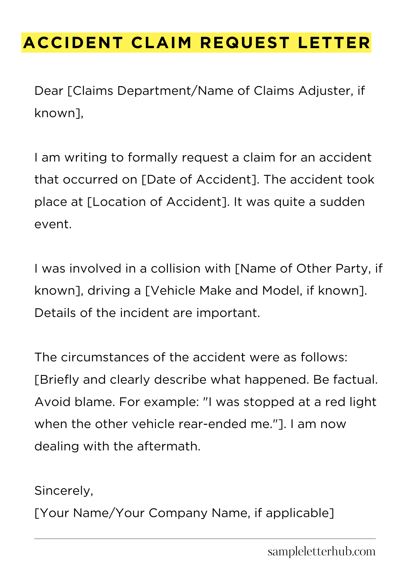 Accident Claim Request Letter