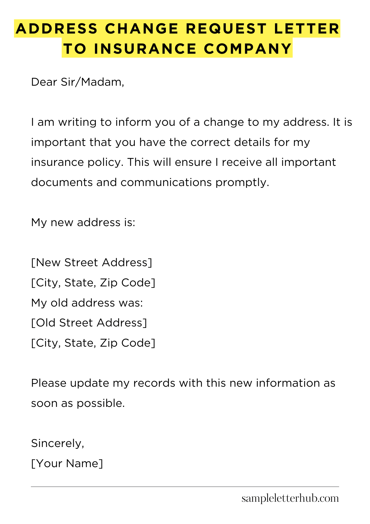 Address Change Request Letter to Insurance Company