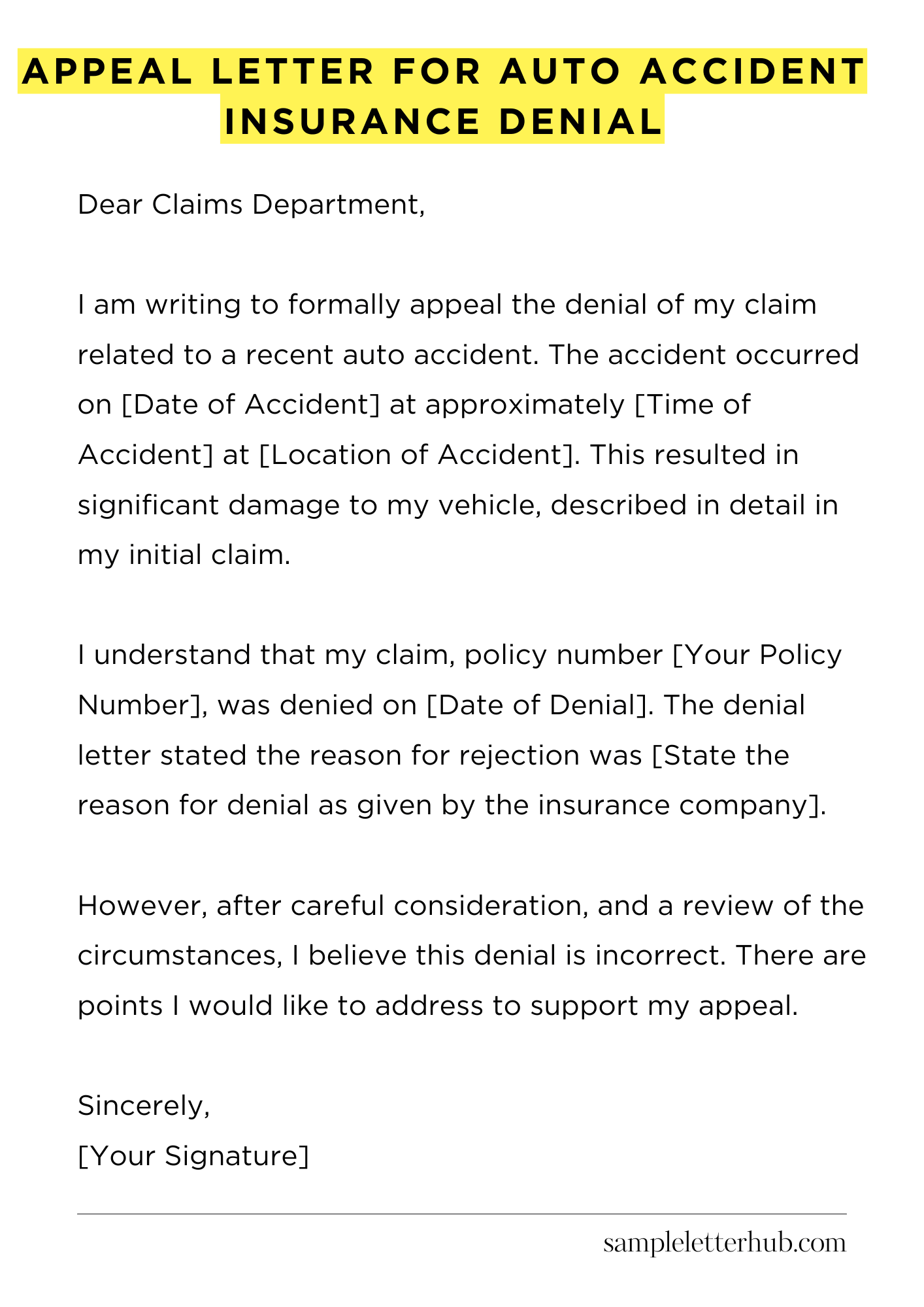 Appeal Letter for Auto Accident Insurance Denial