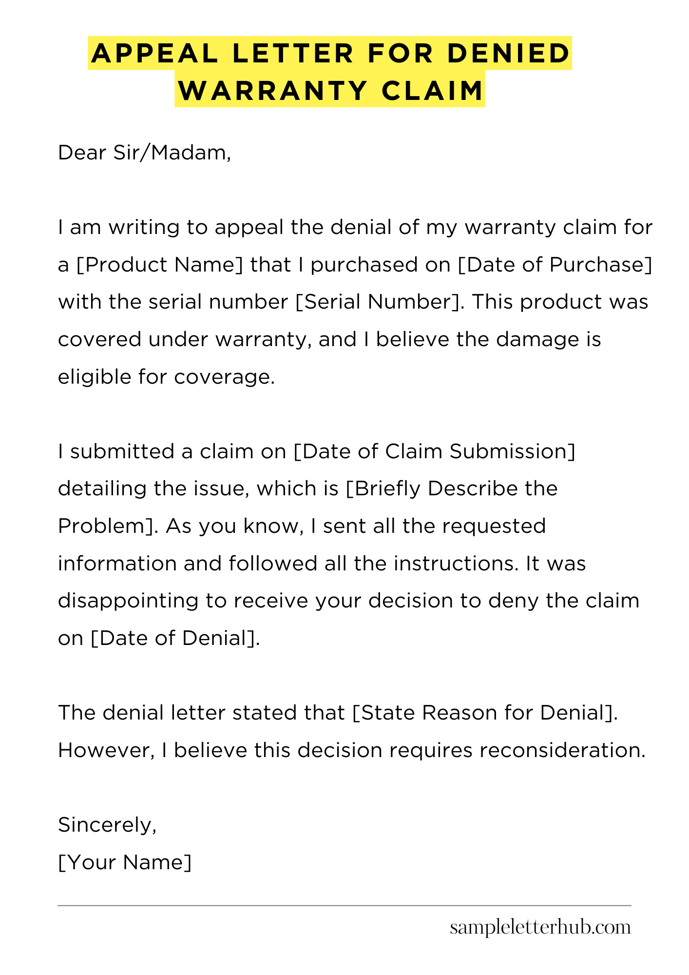 Appeal Letter for Denied Warranty Claim