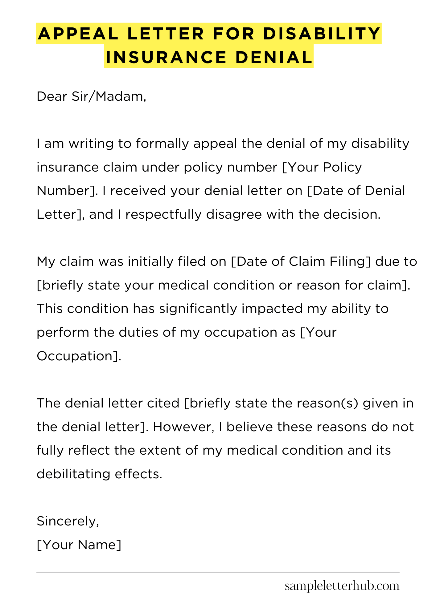 Appeal Letter for Disability Insurance Denial