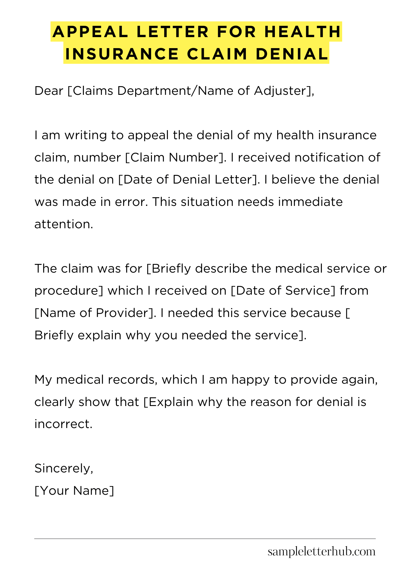 Appeal Letter for Health Insurance Claim Denial