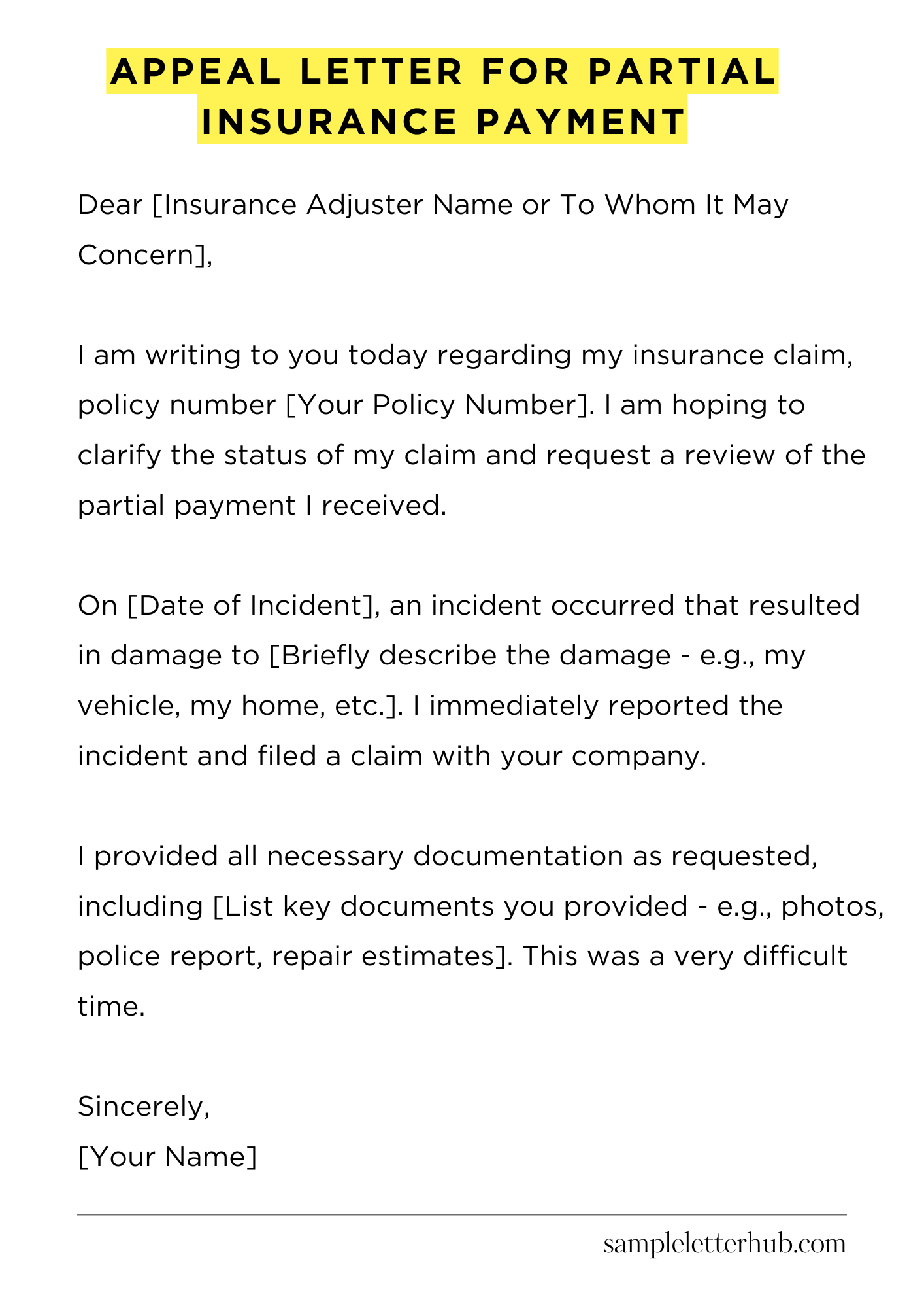 Appeal Letter for Partial Insurance Payment