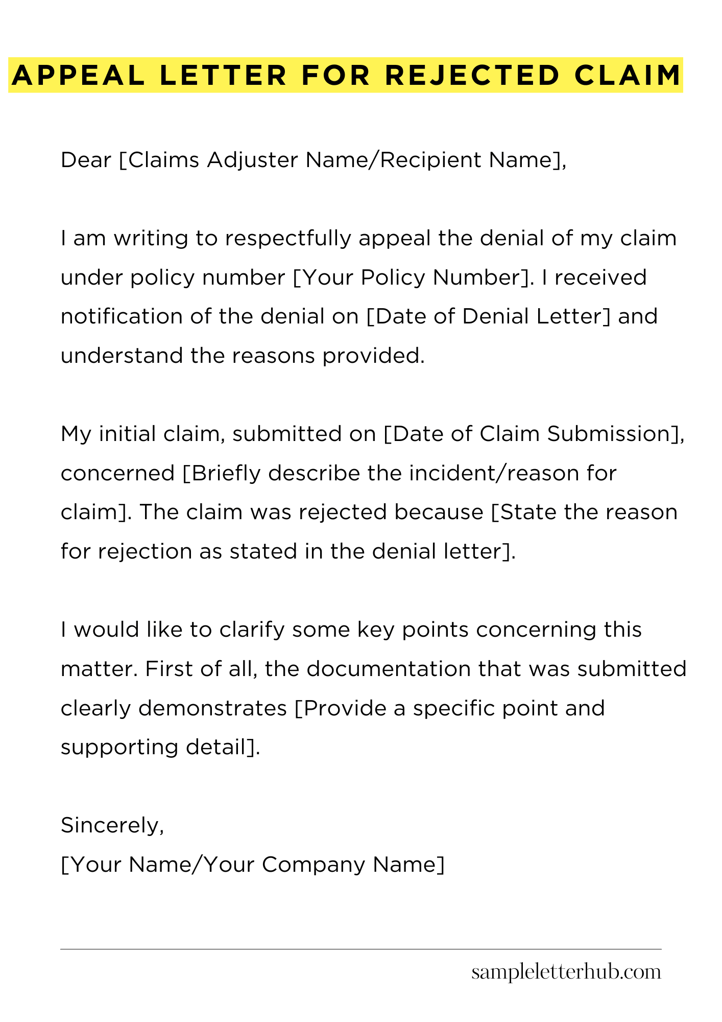 Appeal Letter for Rejected Claim