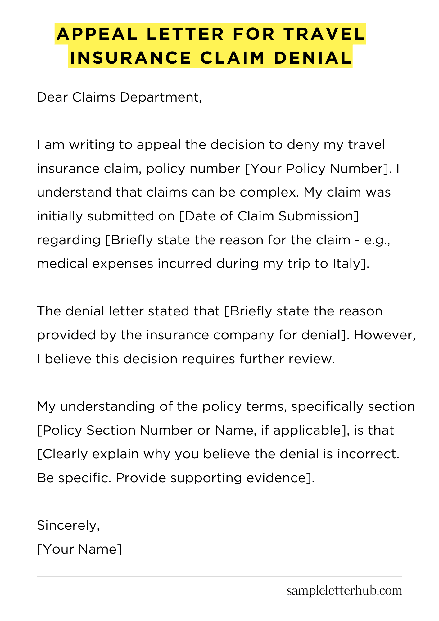 Appeal Letter for Travel Insurance Claim Denial
