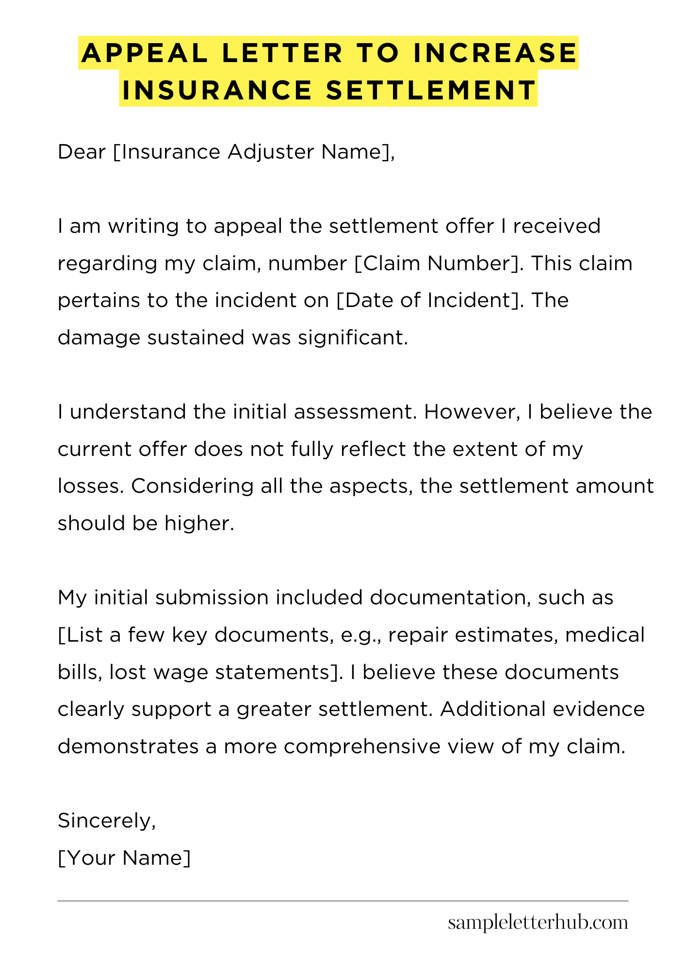 Appeal Letter to Increase Insurance Settlement