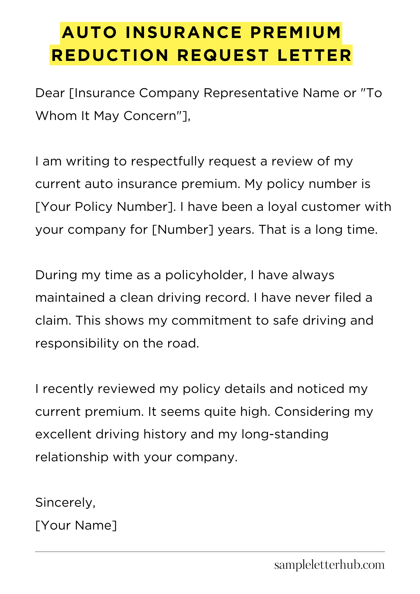 Auto Insurance Premium Reduction Request Letter