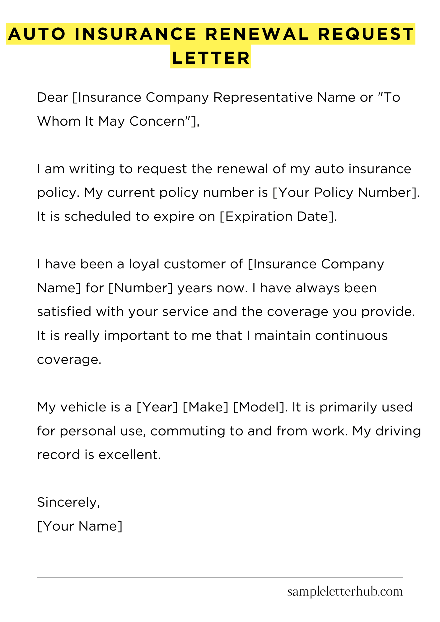 Auto Insurance Renewal Request Letter
