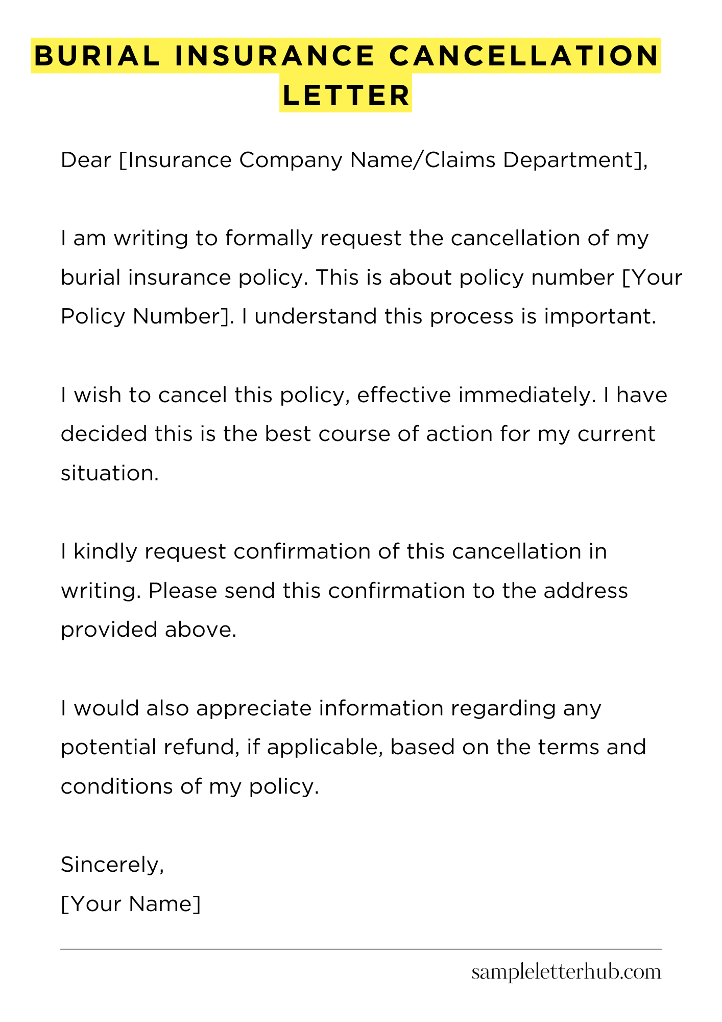 Burial Insurance Cancellation Letter