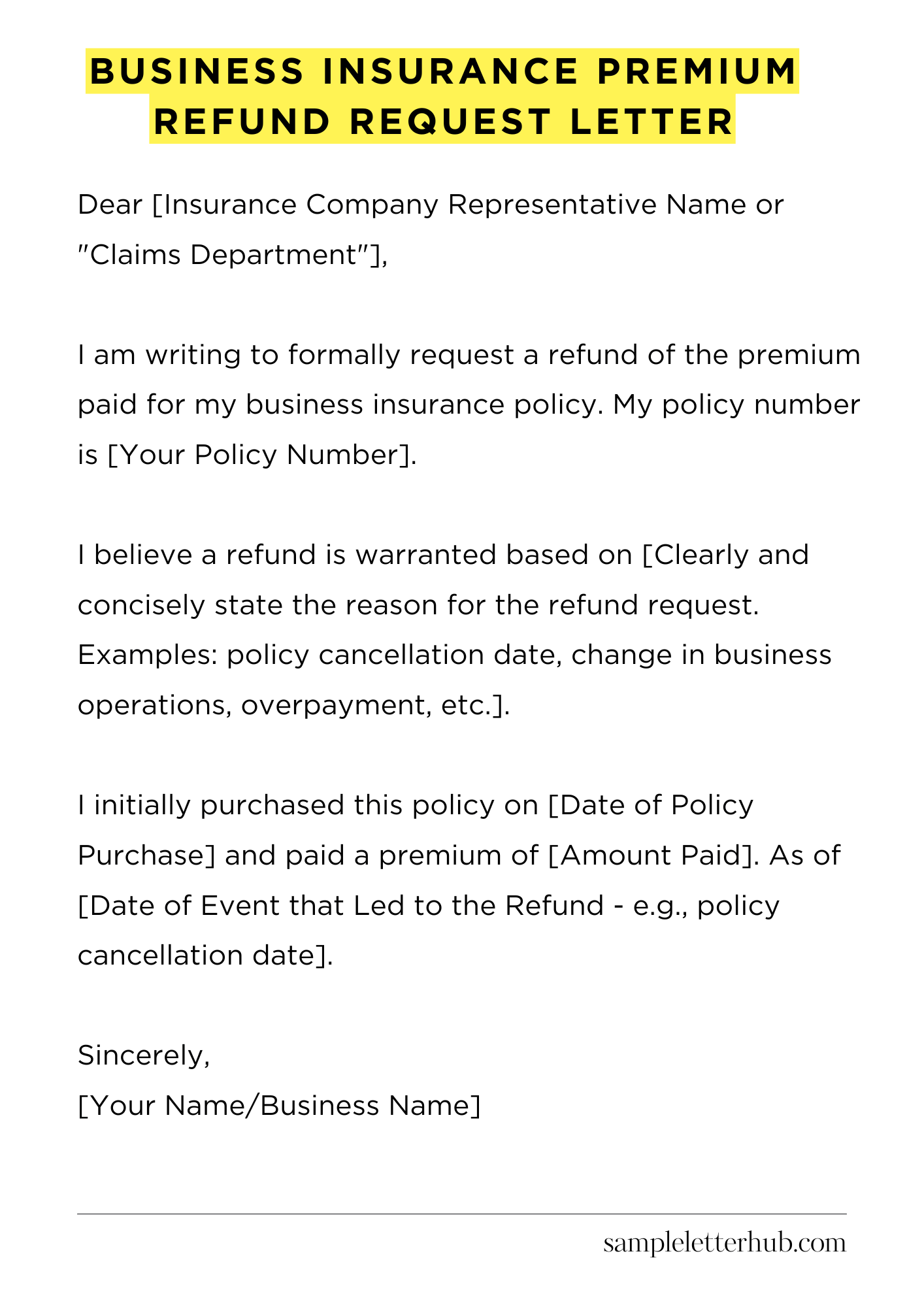 Business Insurance Premium Refund Request Letter