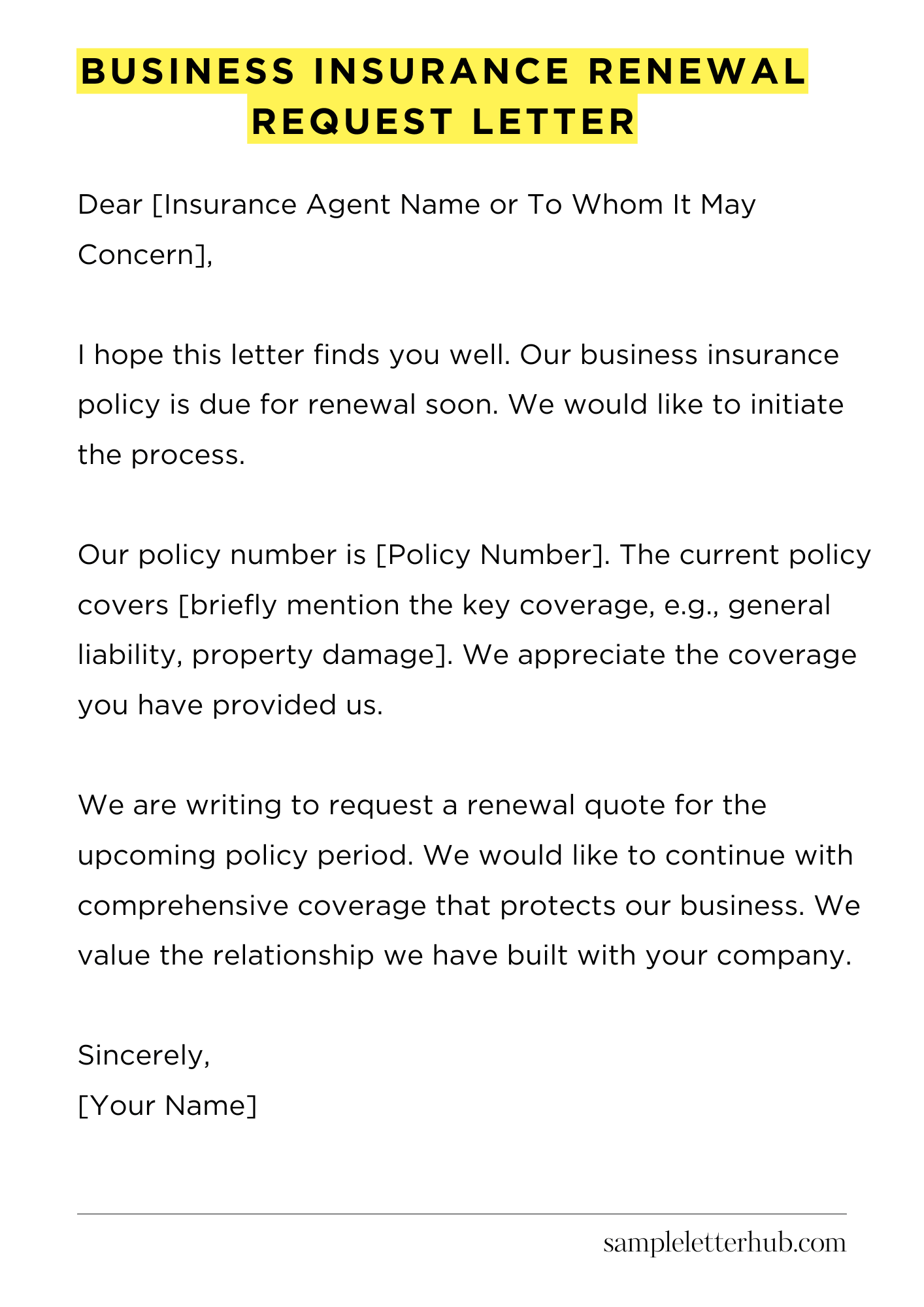 Business Insurance Renewal Request Letter