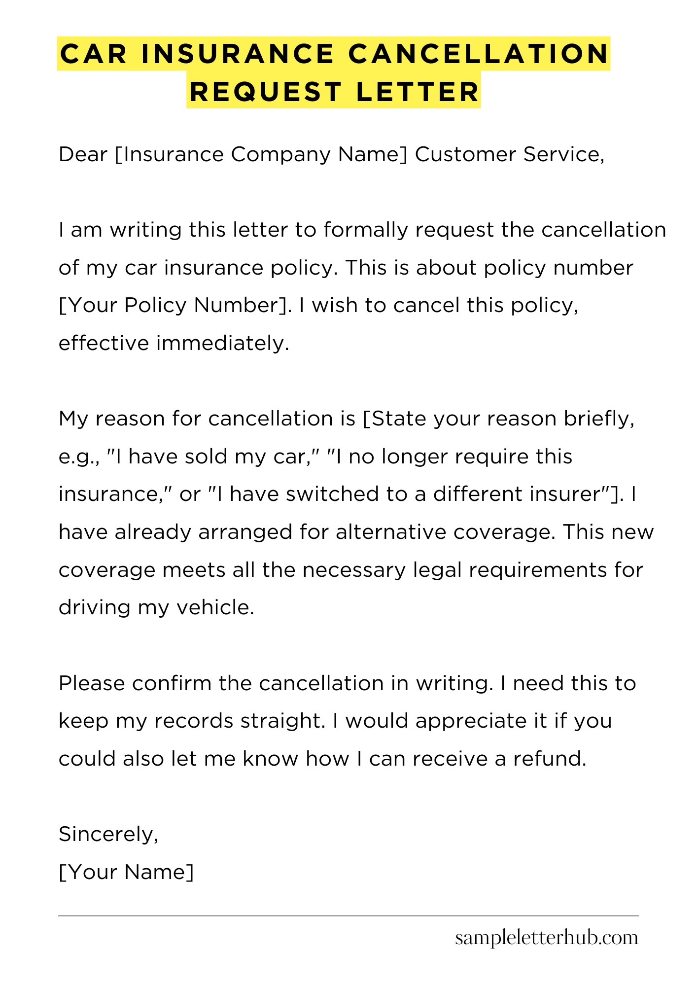 Car Insurance Cancellation Request Letter