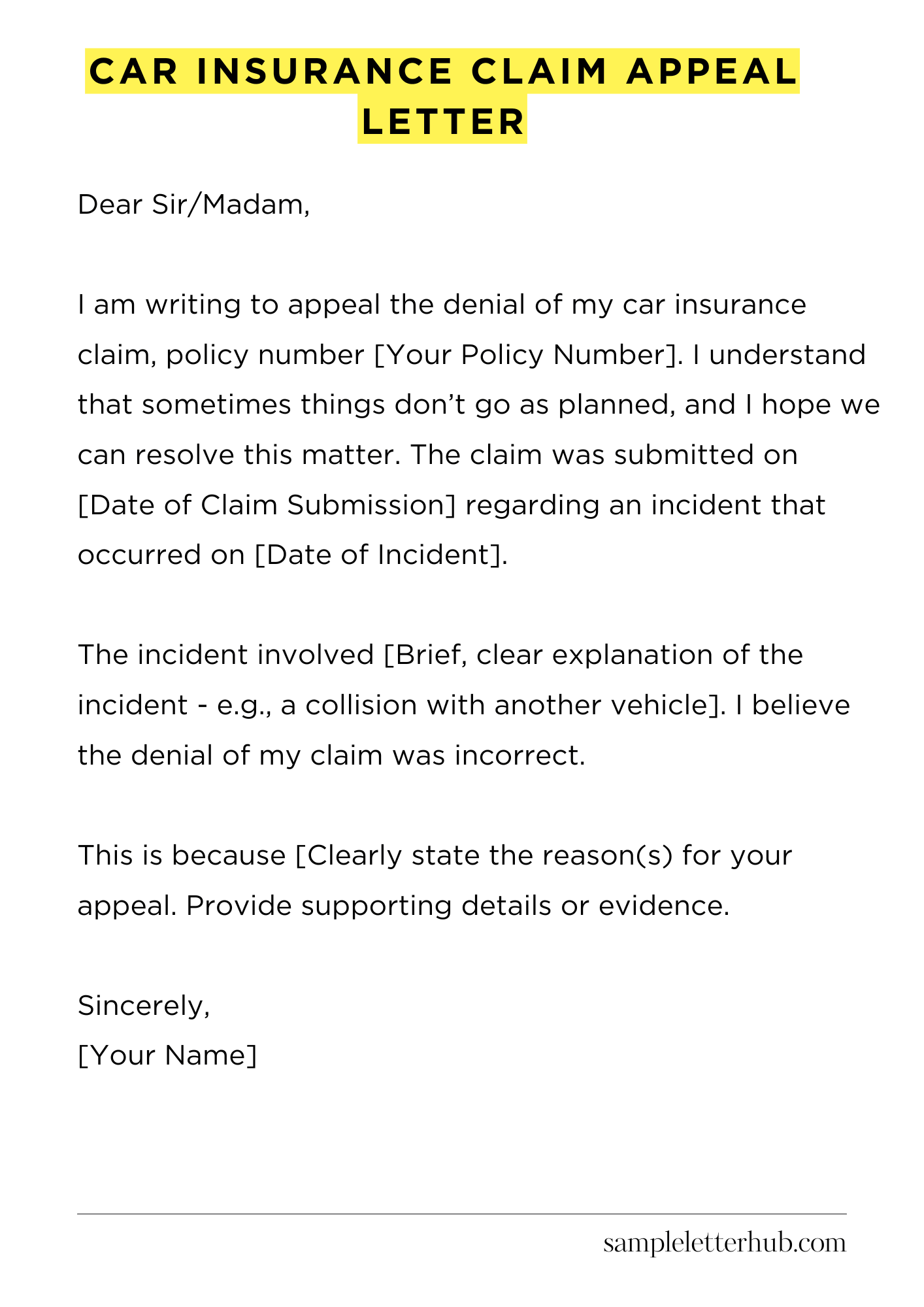 Car Insurance Claim Appeal Letter
