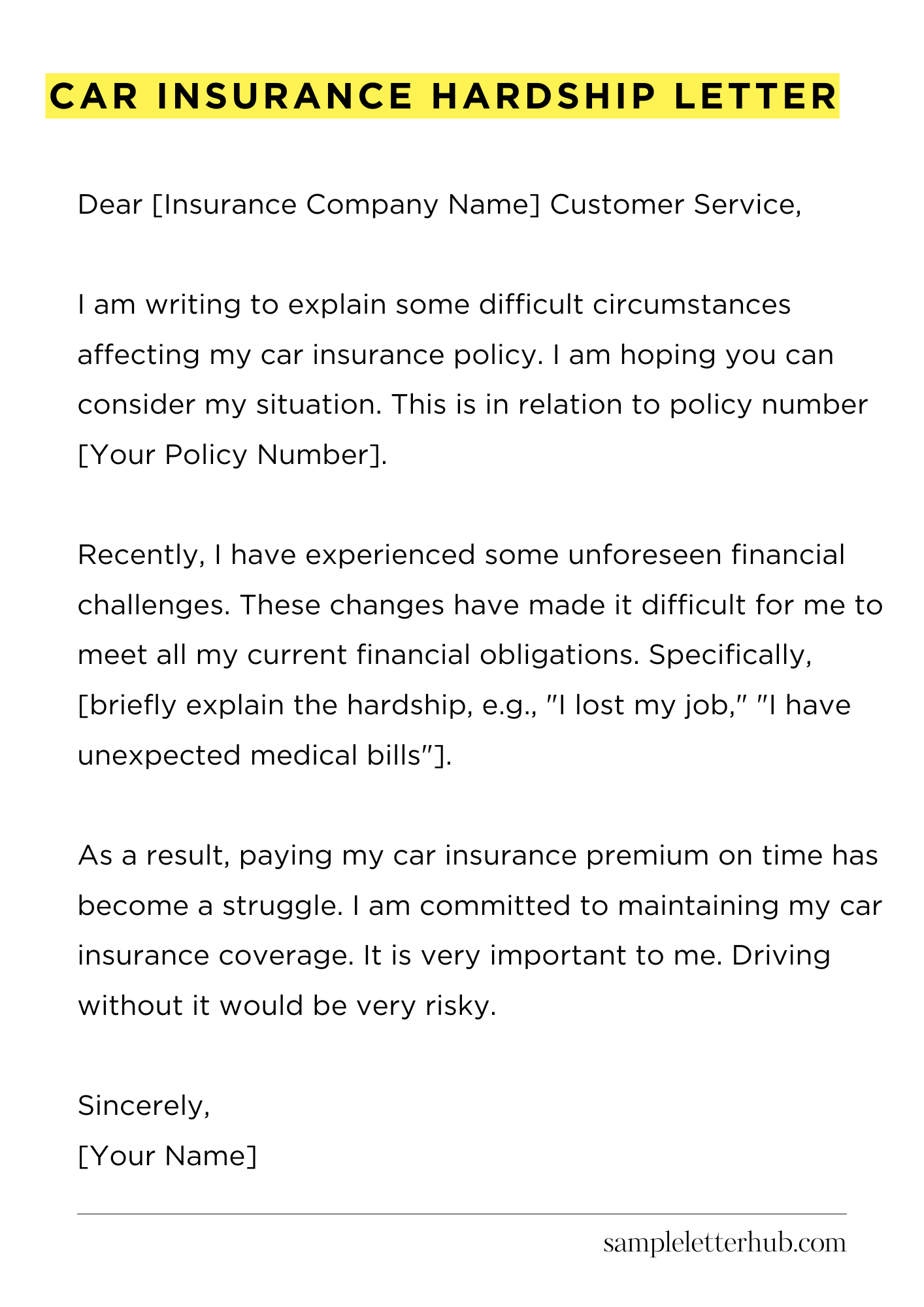 Car Insurance Hardship Letter