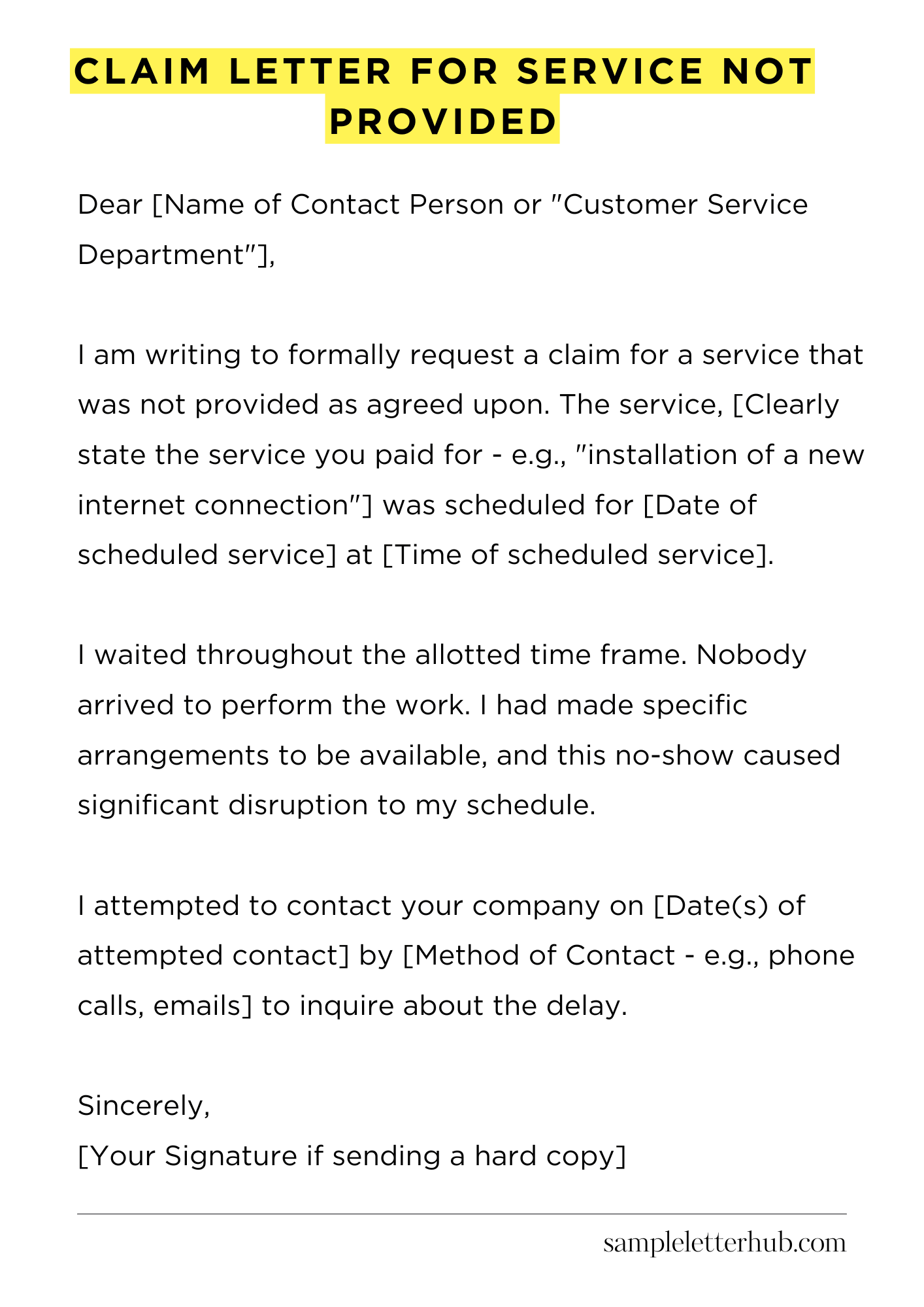 Claim Letter for Service Not Provided