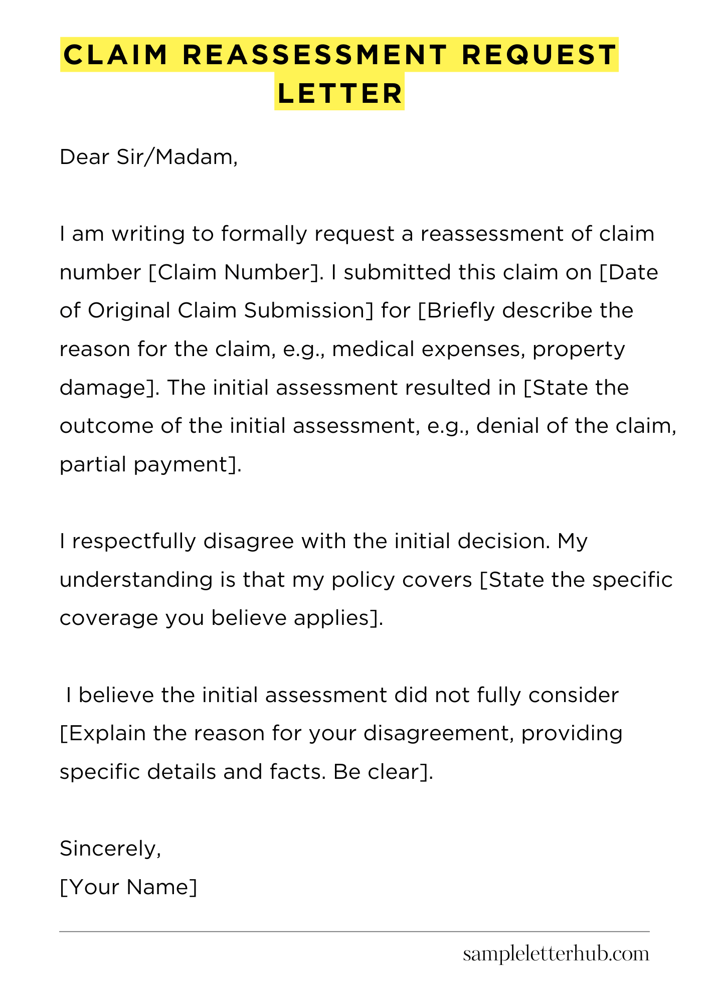Claim Reassessment Request Letter